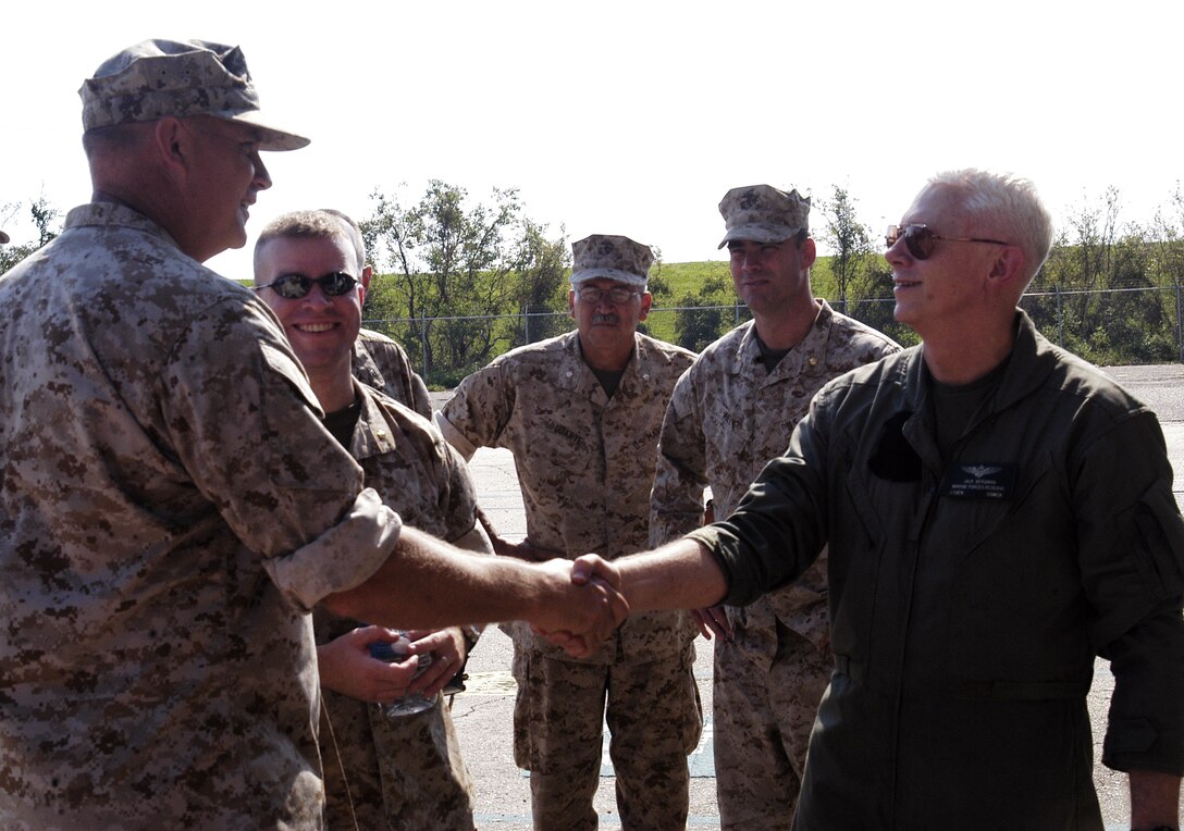 Lt. General John W. Bergman meets with Marines that have taken charge of the Marine Forces Reserve building near downtown New Orleans.