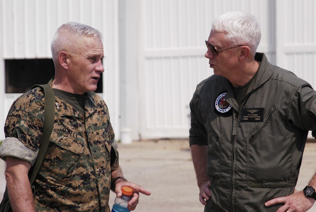 Lt. Gen. John W. Bergman and Maj. Gen. Douglas V. O'Dell make final plans for the Special Purpose Marine Air Ground Task Force at the Stenis Space Center in Mississippi.