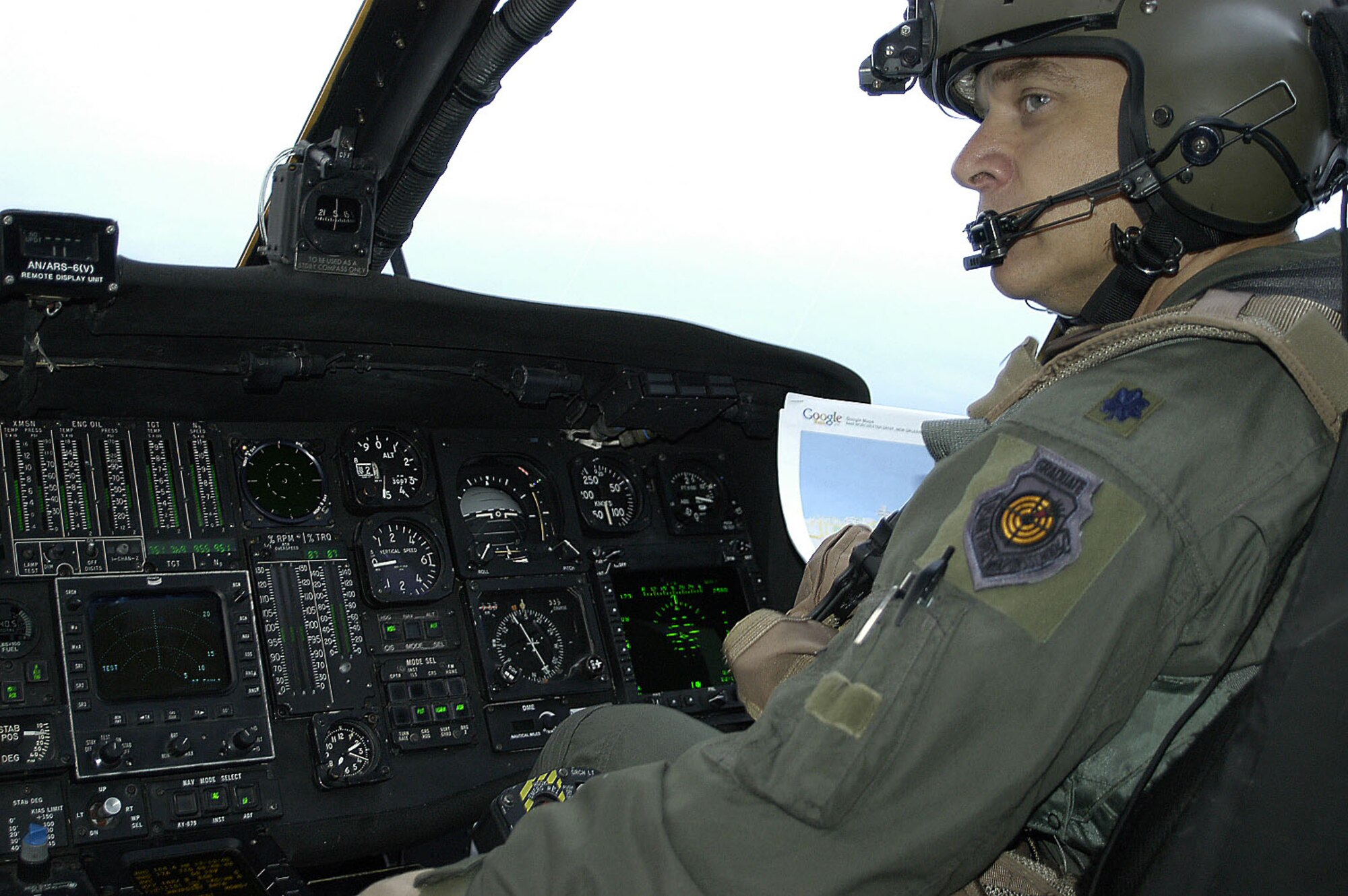 NEW ORLEANS -- Lt. Col. Rob Ament checks the gauges of his HH-60G Pave Hawk helicopter as he prepares to search for Hurricane Katrina survivors.  Flying missions out of Jackson, Miss., Colonel Ament and his team of Air Force reservists are finding innovative ways to use the Internet, e-mails and satellite technology to check for survivors and people who need still need help.  He is the director of operations for the 920th Rescue Wing at Patrick Air Force Base, Fla.  (U.S. Air Force photo by Senior Master Sgt. Elaine Mayo)