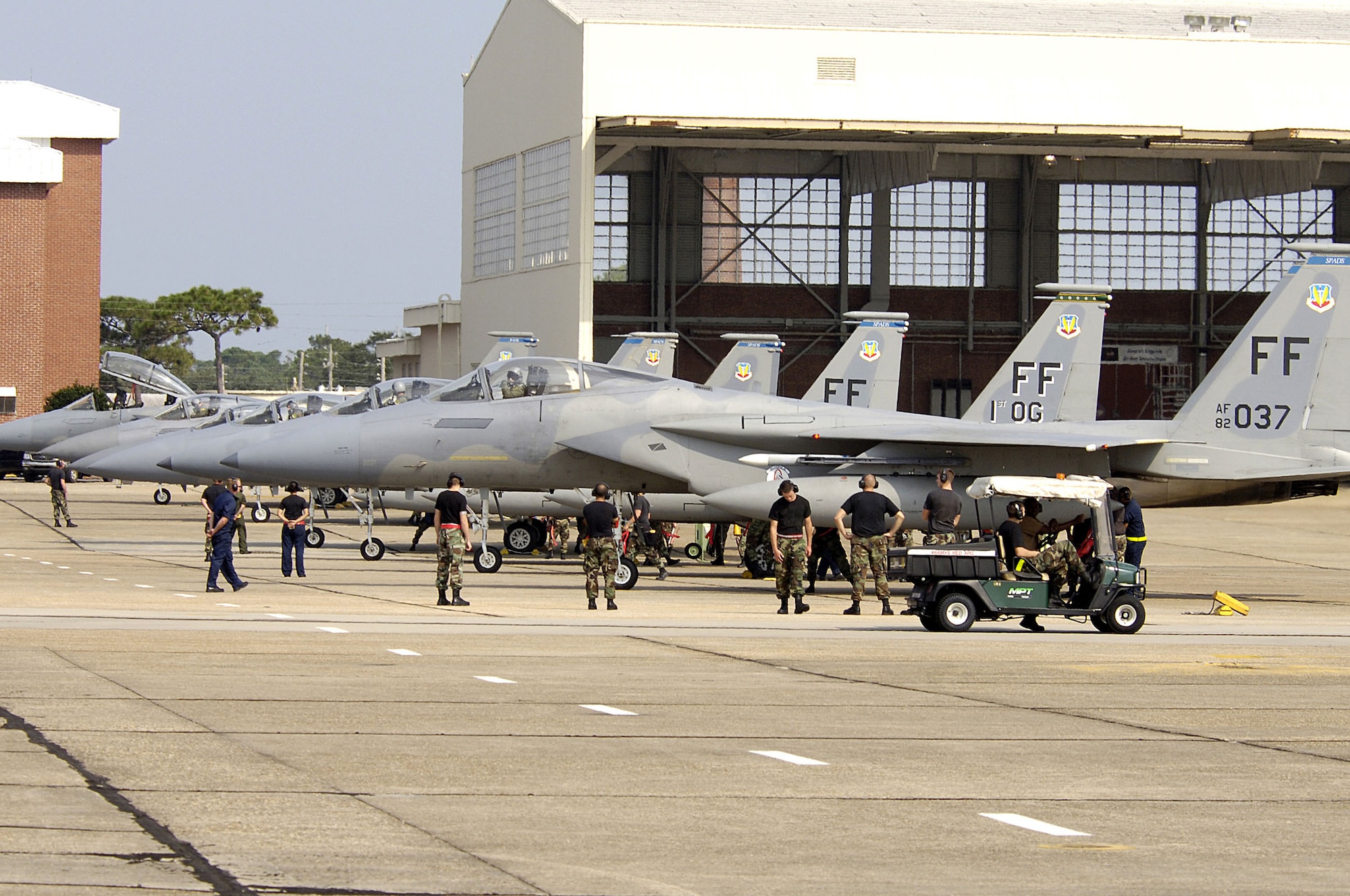 EGLIN AIR FORCE BASE, Fla. -- F-15 Eagles from Langley Air Force Base, Va., arrive here Sept. 13 during an evacuation from Hurricane Ophelia.  (U.S. Air Force photo by Greg Murry)