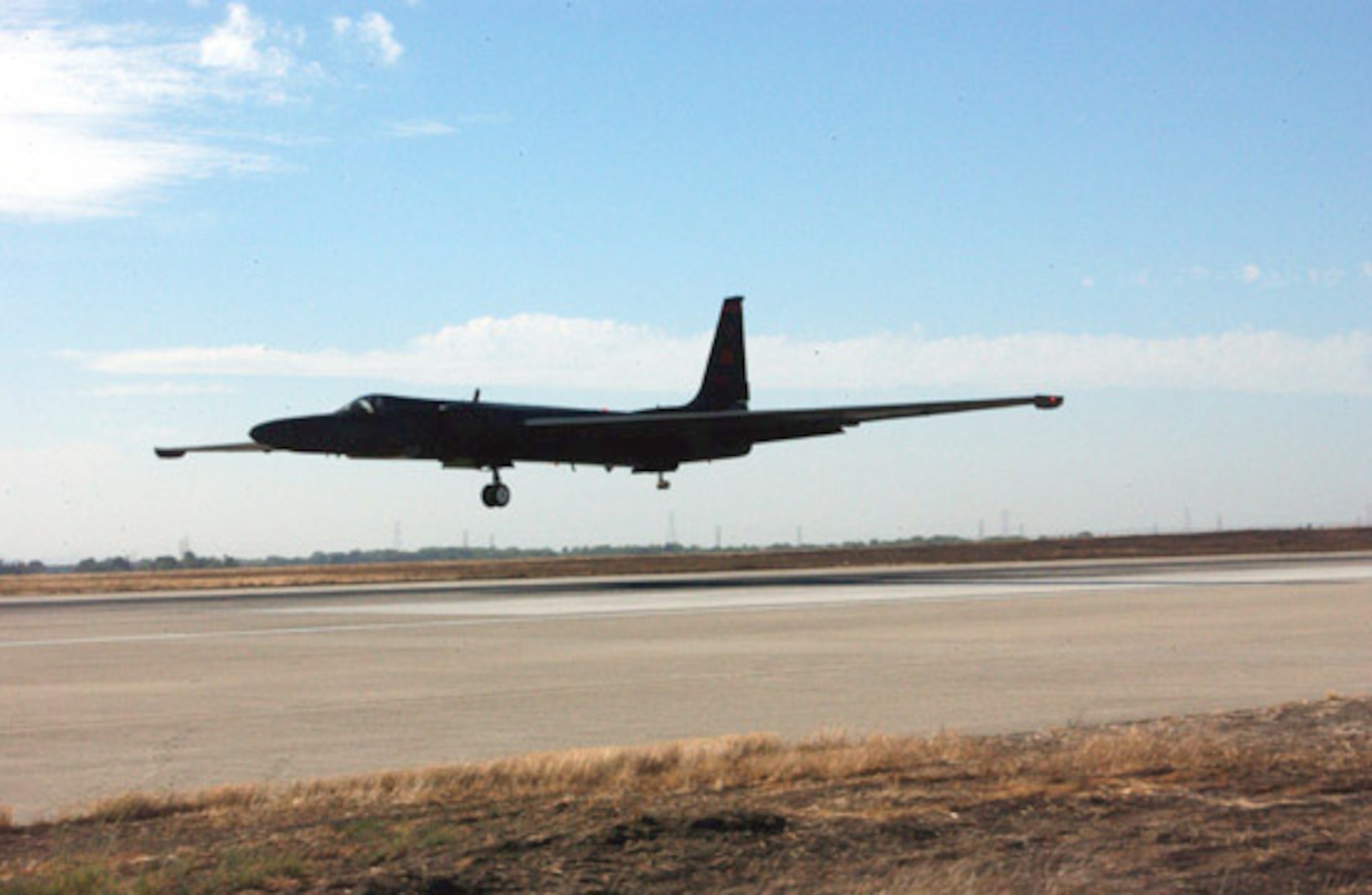 BEALE AIR FORCE BASE, Calif. -- A U-2 aircraft takes off from here to collect images over the Gulf Coast region Sept. 22. Federal Emergency Management Agency officials asked the 9th Reconnaissance Wing to take images over Louisiana and Texas to assess before Hurricane Rita hit the area. The wing's Airmen are standing by to conduct additional post-hurricane missions to help assess the damage and assist emergency responders. (U.S. Air Force photo)