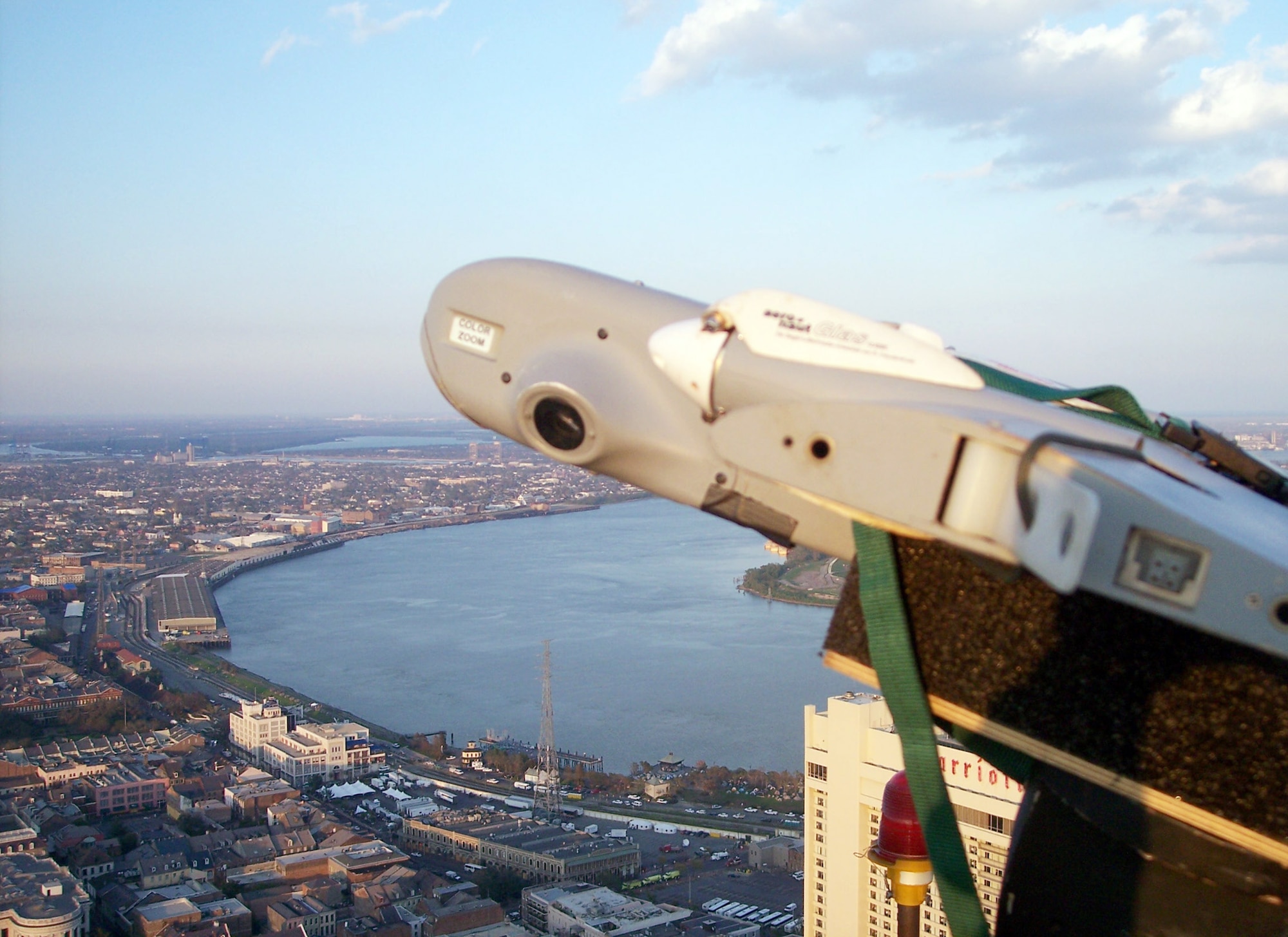 NEW ORLEANS -- An unmanned aerial vehicle, mounted on a pole, uses its remote operations video enhanced receiver, or ROVER, to help find survivors of Hurricane Katrina here and support relief efforts.  (U.S. Air Force photo by Staff Sgt. James Wiger) 