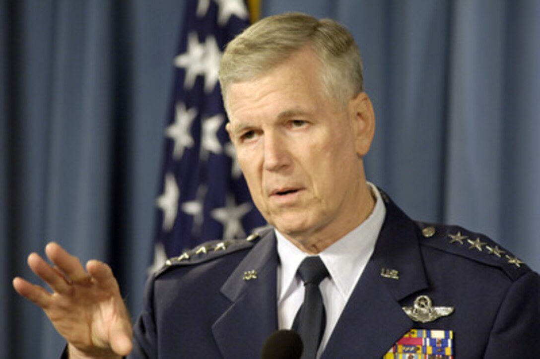 Gen. Richard B. Myers Participates In His Final Pentagon Press Briefing.