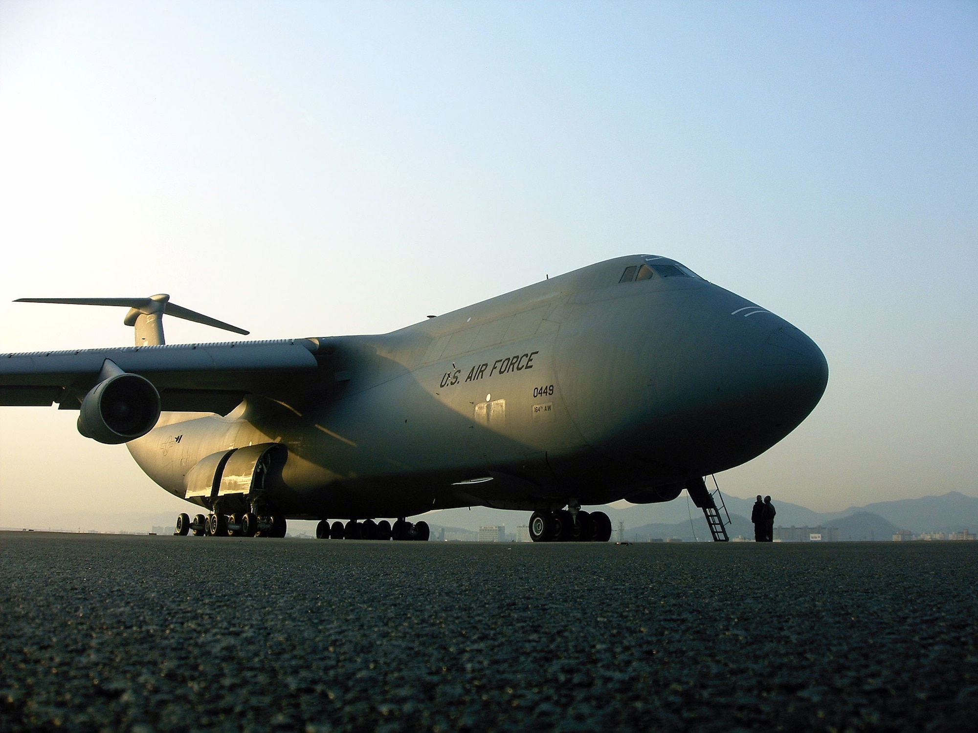 A Tennessee Air National Guard C-5 Galaxy sits on the flightline at Taegu Air Base, South Korea, on Saturday, March 25, 2006. The Galaxy has been carrying troops and cargo for more than 30 years. A C-5 crashed at Dover Air Force Base, Del., on April 3 -- only the sixth crash in the aircraft's history. (U.S. Army photo/Pfc. Nicholas A. Hernandez)