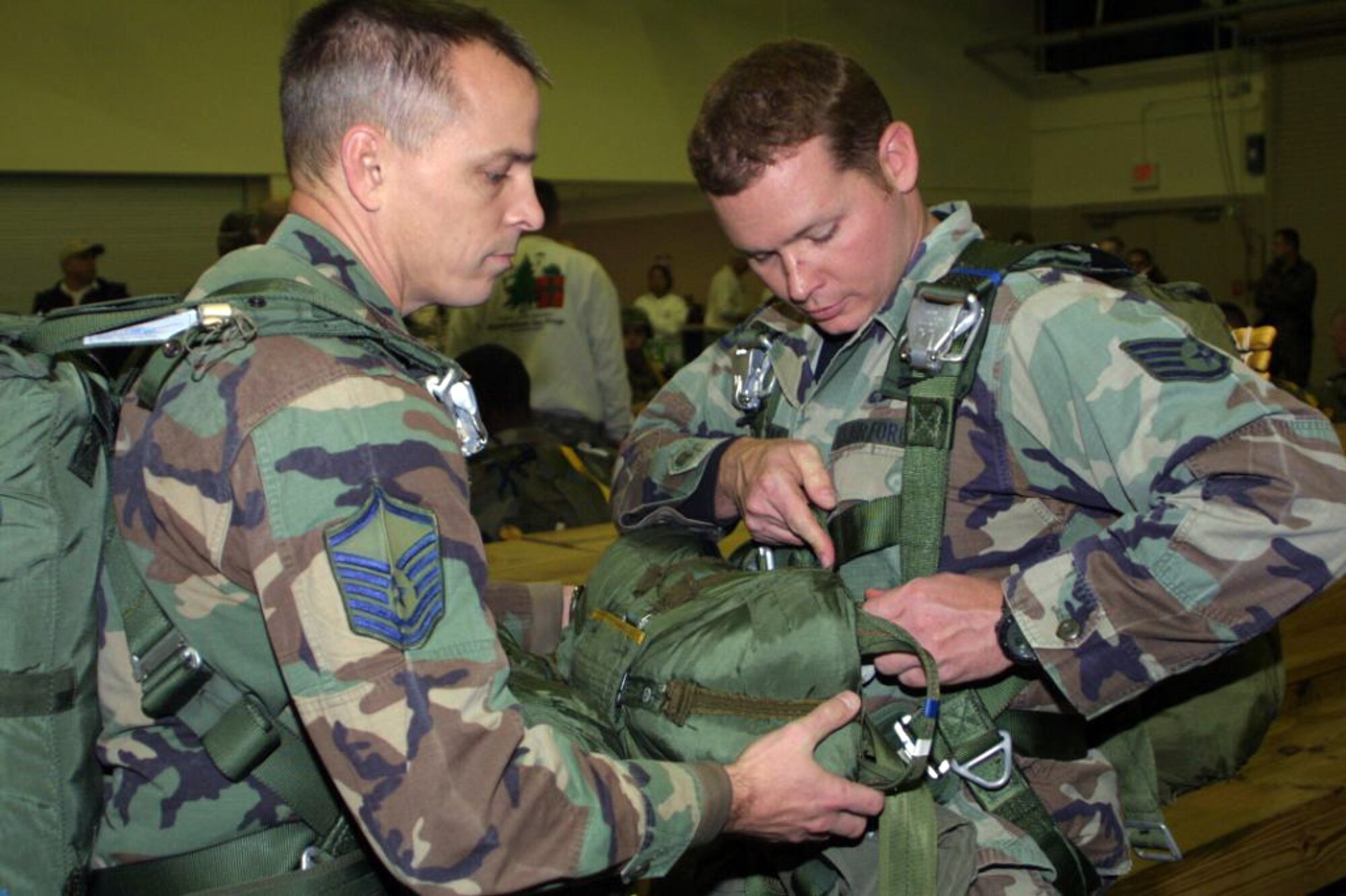 Staff Sgt. Robert Callaway prepares for a jump at Pope Air Force Base, N.C. He is with the 18th Air Support Operations Group.  (U.S. Air Force photo/Lisa Terry McKeown) 