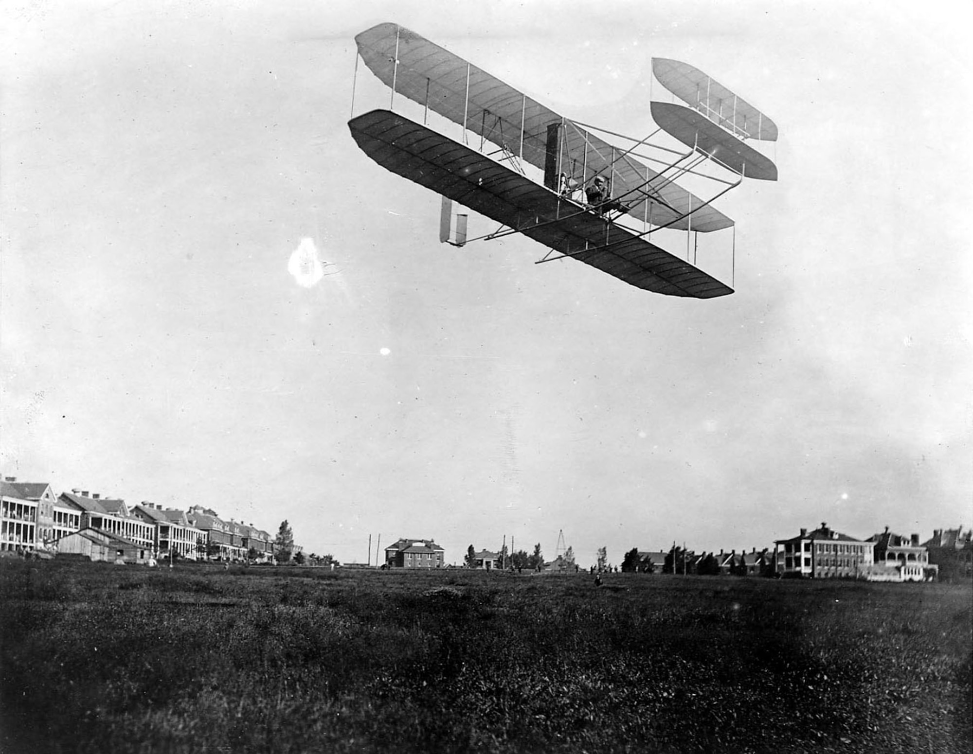 Orville Wright took the 1908 Flyer to Fort Myer, Va., in August 1908, and made flights almost daily. (U.S. Air Force photo)