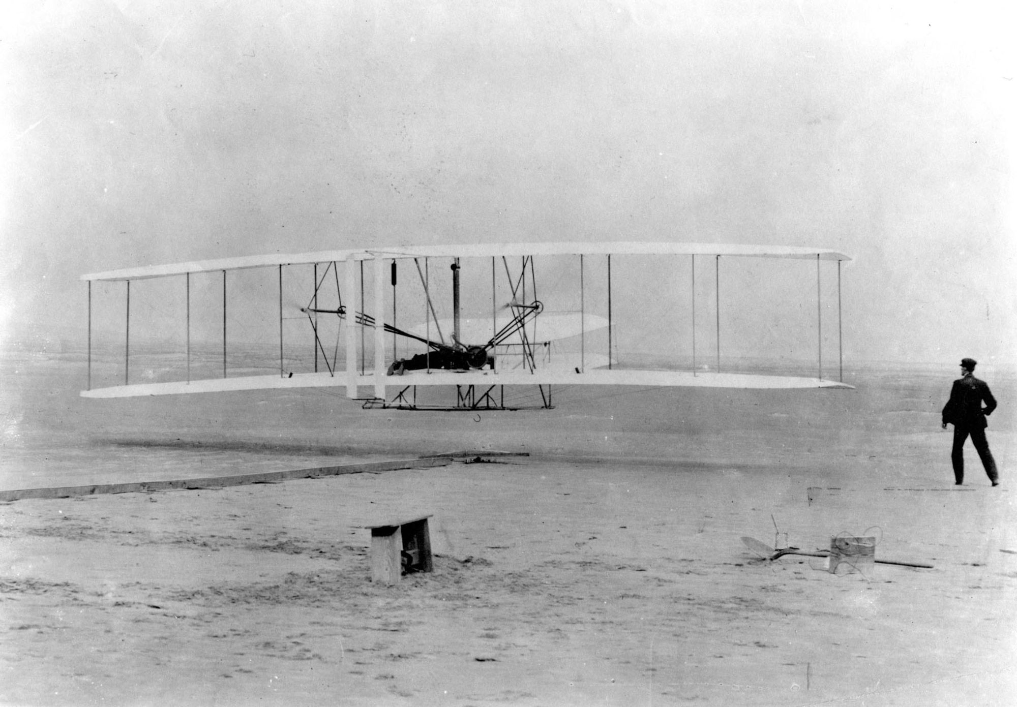 Orville and Wilbur Wright's first flight, Dec. 17, 1903, at Kittyhawk, N.C. (U.S. Air Force photo)