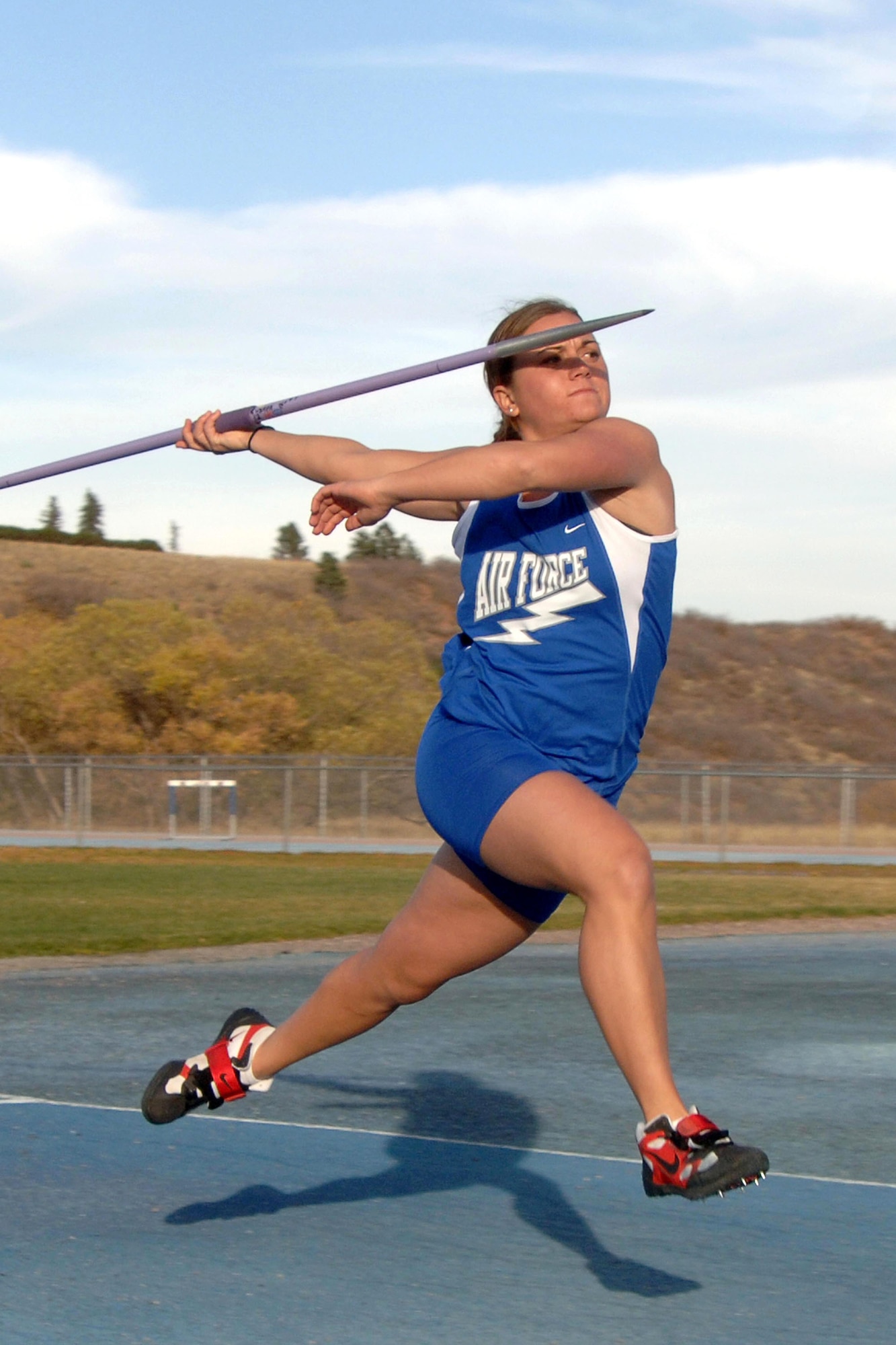 Cadet 1st Class Dana Pounds is the Mountain West Conference Women's Outdoor Track and Field Athlete of the Week. She won the third weekly conference honor of her career after throwing a javelin 186' 10" at the Colorado Invitational.  The throw is the best in nation so far this season. (U.S. Air Force photo/Danny Meyer)