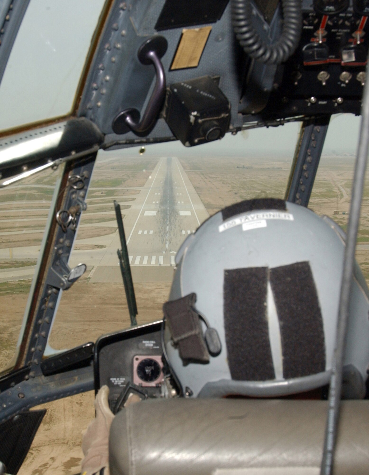 Capt. Brian Tavernier lines up his C-130 Hercules for a landing at Balad Air Base, Iraq. The captain is with the 777th Expeditionary Airlift Squadron.  (U.S. Air Force photo/Airman 1st Class Jason Ridder) 

