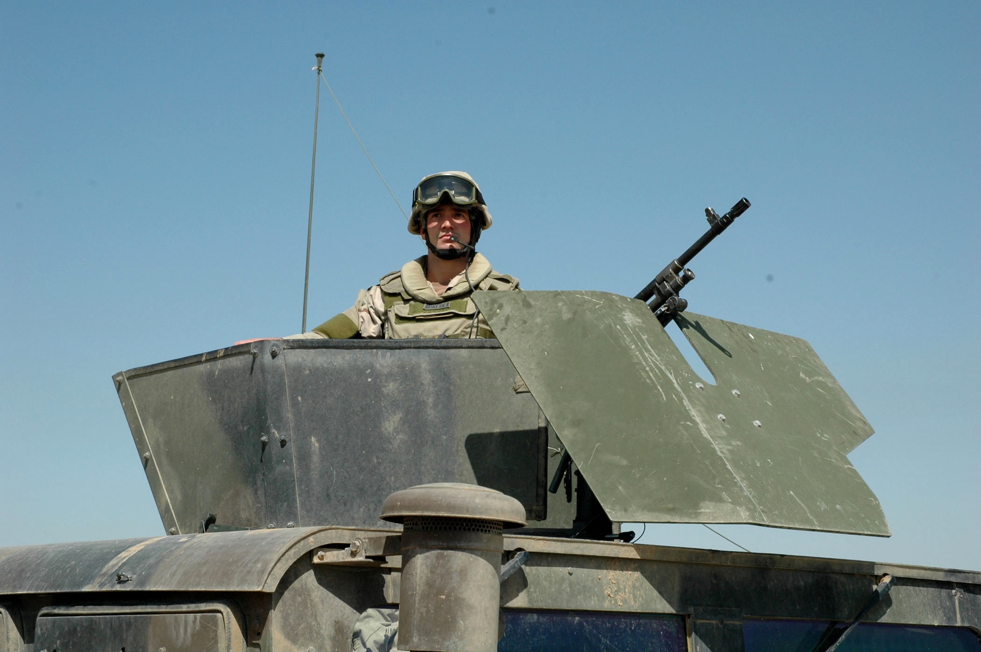 Airman 1st Class Nathan Mikeska patrols the area outside Kirkuk Air Base, Iraq. He is a member of the 506th Expeditionary Security Forces Squadron. (U.S. Air Force photo/Staff Sgt. Kristina Barrett)

