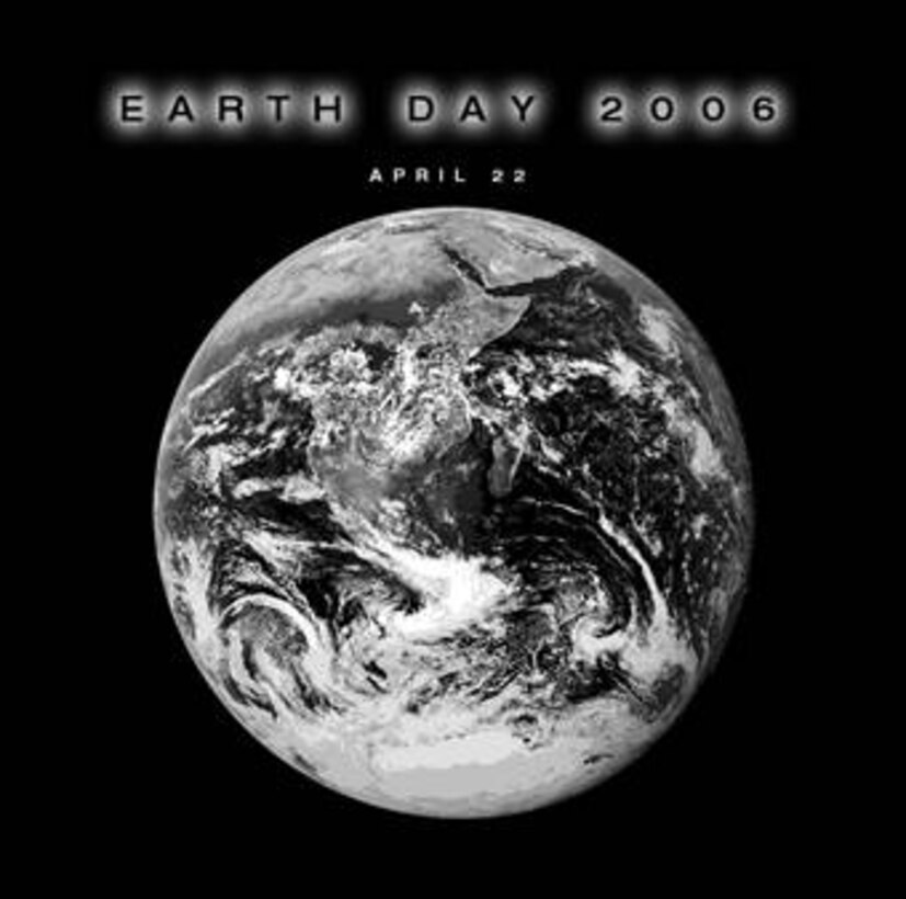 Earth Day Graphic, b/w. This graphic is 800x792 pixels, suitable for news print.  Graphic was created by Virginia Reyes based on a design by Steve Ingram of the Air Force News Agency.  