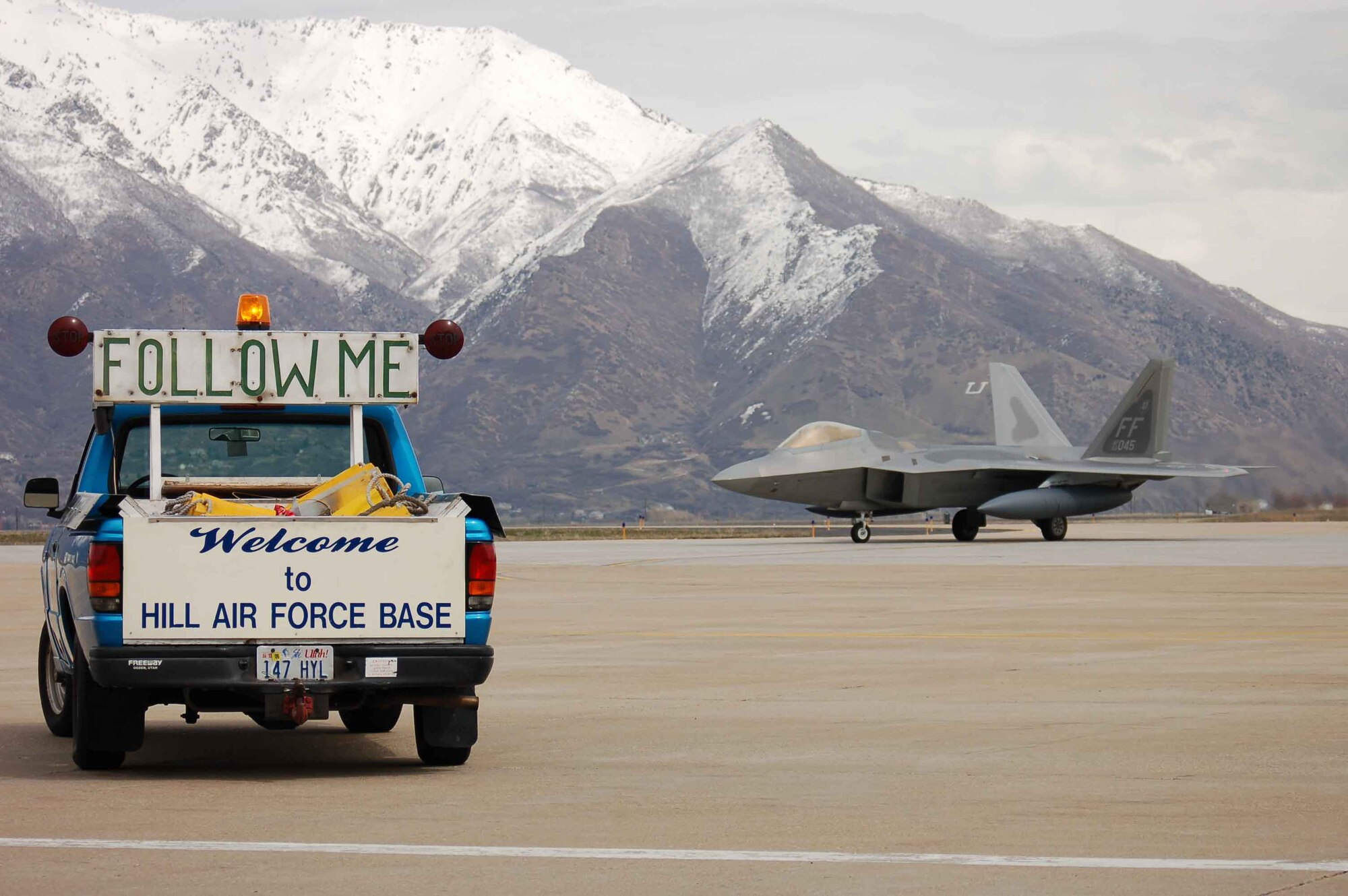 HILL AIR FORCE BASE, Utah — The first F-22 scheduled for minor modifications arrives at Hill Air Force Base. (Air Force photo by Bill Orndorf)
