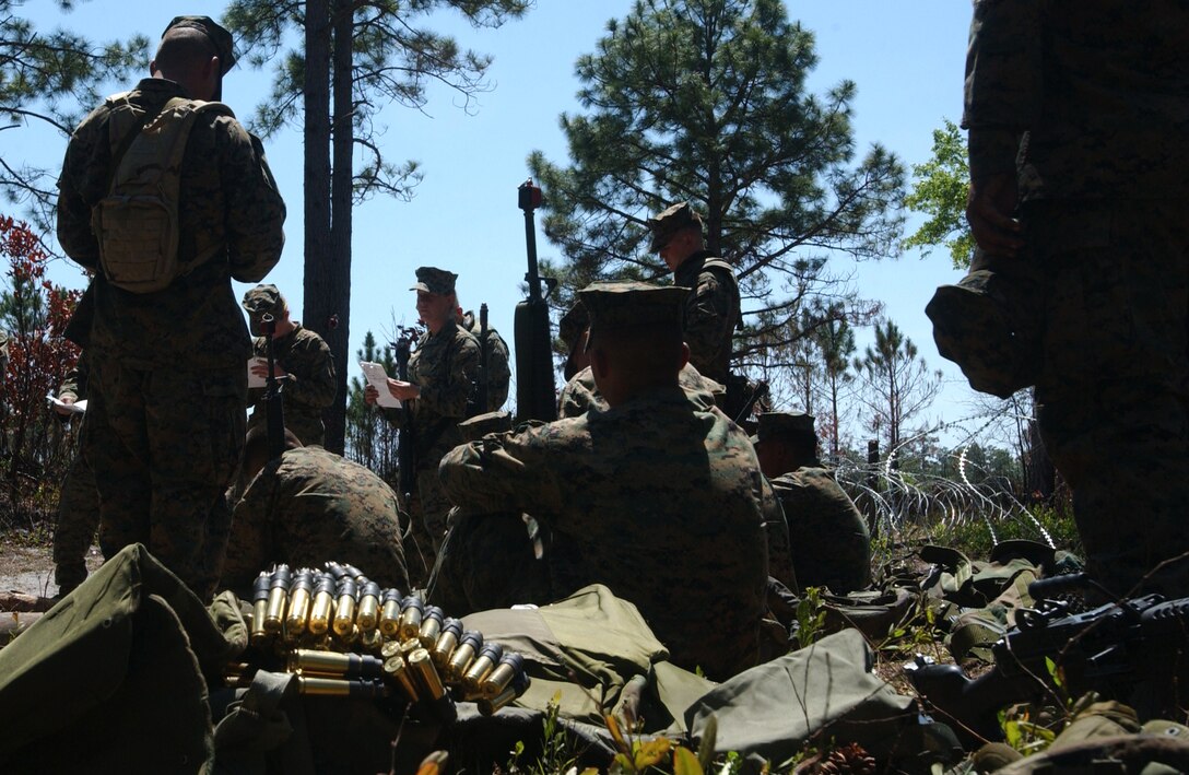 LANDING ZONE CONDOR, N.C. (April 20, 2006) - Marines receive information regarding convoy operations during a field exercise here April 20. Marines with 2nd Marine Logistics Group took part in the culminating event of the Logistics Officers Course here April 18-21. (Official U.S. Marine Corps photo by 2nd Lt. Philip W. Klay)(released)