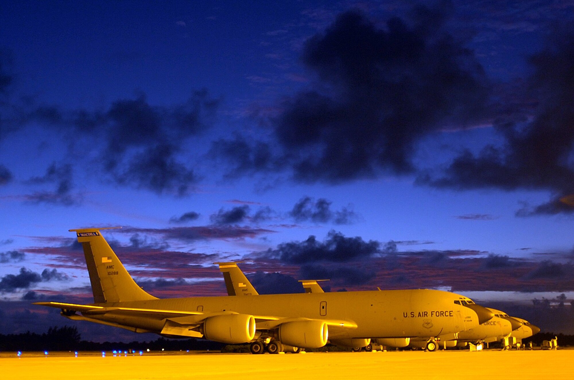 OPERATION ENDURING FREEDOM - KC-135s stand at the ready at a forward operating location.  The Stratotankers provide fuel to B-52s that provide close air support for U.S. and coalition troops on the ground in Afghanistan. (U.S. Air Force photo by Senior Master Sgt. John Rohrer)