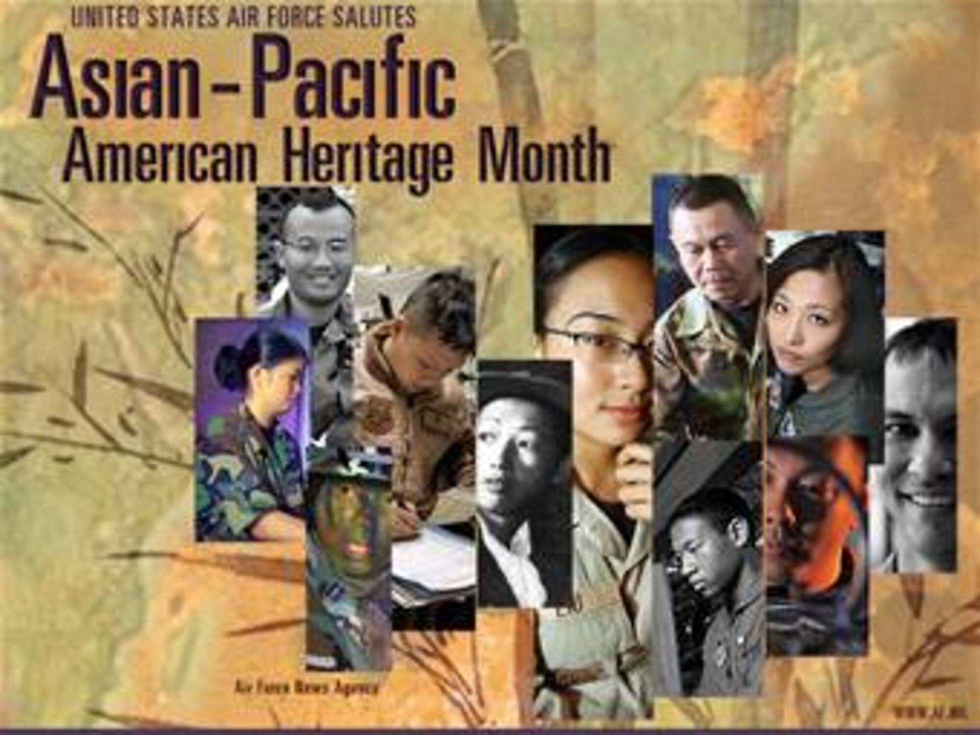 Asian-Pacific Islander American Heritage Month Wallpaper #2, 800x600. Created by Billy Smallwood of the Air Force News Agency. INSTRUCTIONS FOR USING WALLPAPER: Getting Started: The wallpaper should first be downloaded to a folder on your computer. You can either create a new folder or place the image in an existing folder. Windows XP Users: Select “Start,” open “Control Panel” and select the “Display” icon to open the Display Properties panel. From the tabs across the top select “Desktop” and scroll through the “Background” selection box, to select “Browse.” Navigate to the folder where you stored the wallpaper. Select and “Apply” the wallpaper and close the Display Properties window. MAC OSX Users: Open “System Preferences” from the Drop down Apple icon. Select the “Desktop & Screen Saver” icon. Select “Desktop” from the box at the upper center of the page. Then select “Choose Folder” in the scroll down box. Navigate to the folder where you stored the wallpaper. Once you have selected the wallpaper “Apply” it and then close the Desktop & Screensaver window.