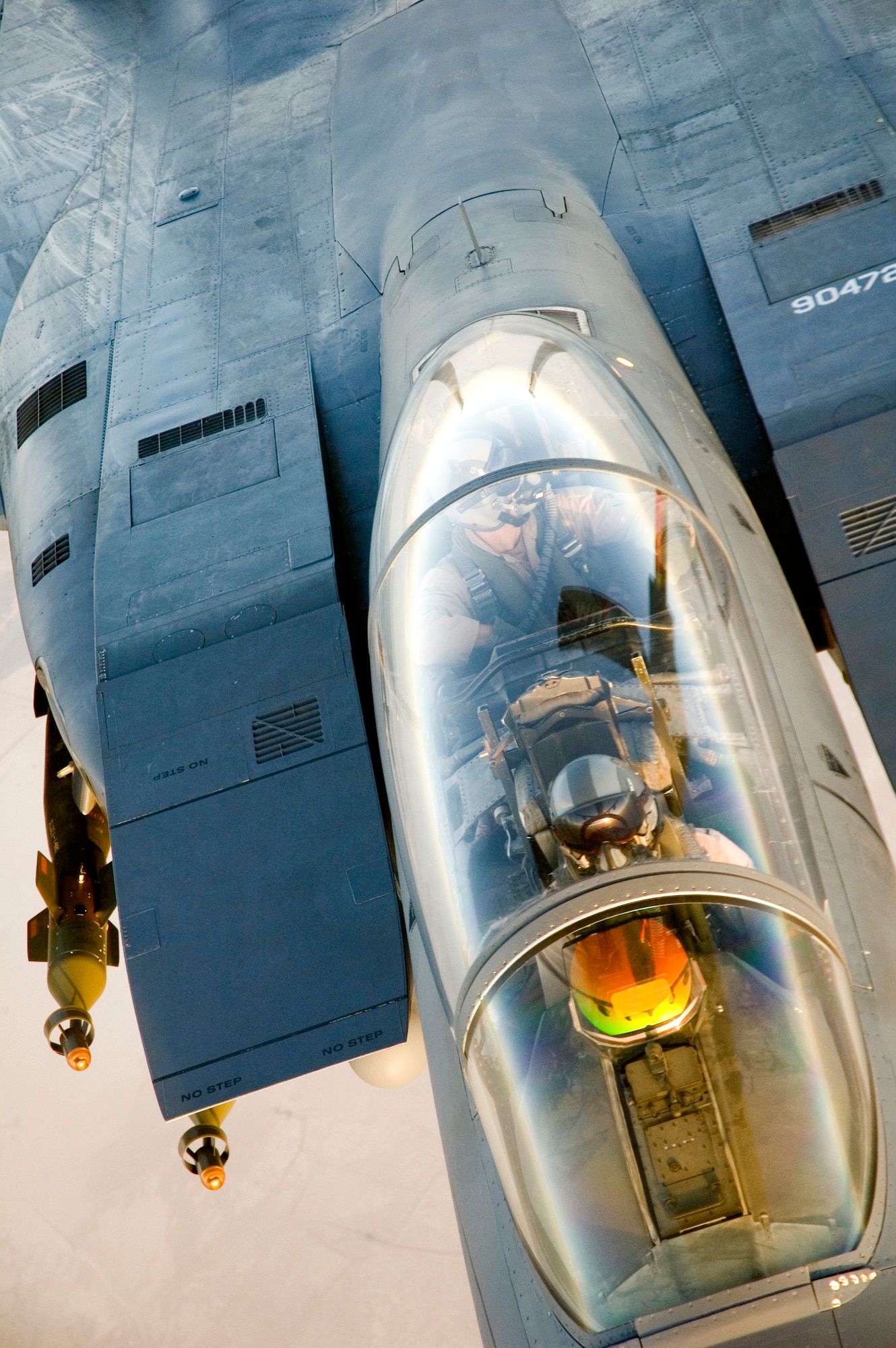 The reflection of a KC-135R Stratotanker is seen in the heads-up display of an F-15E Strike Eagle from the 336th Expeditionary Fighter Squadron as it refuels over Iraq on Tuesday, April 18, 2006. Fighters like the F-15E are able to stay in the air longer while providing support to ground forces because of the KC-135's mission. (U.S. Air Force photo/Senior Airman Mark R.W. Orders-Woempner)