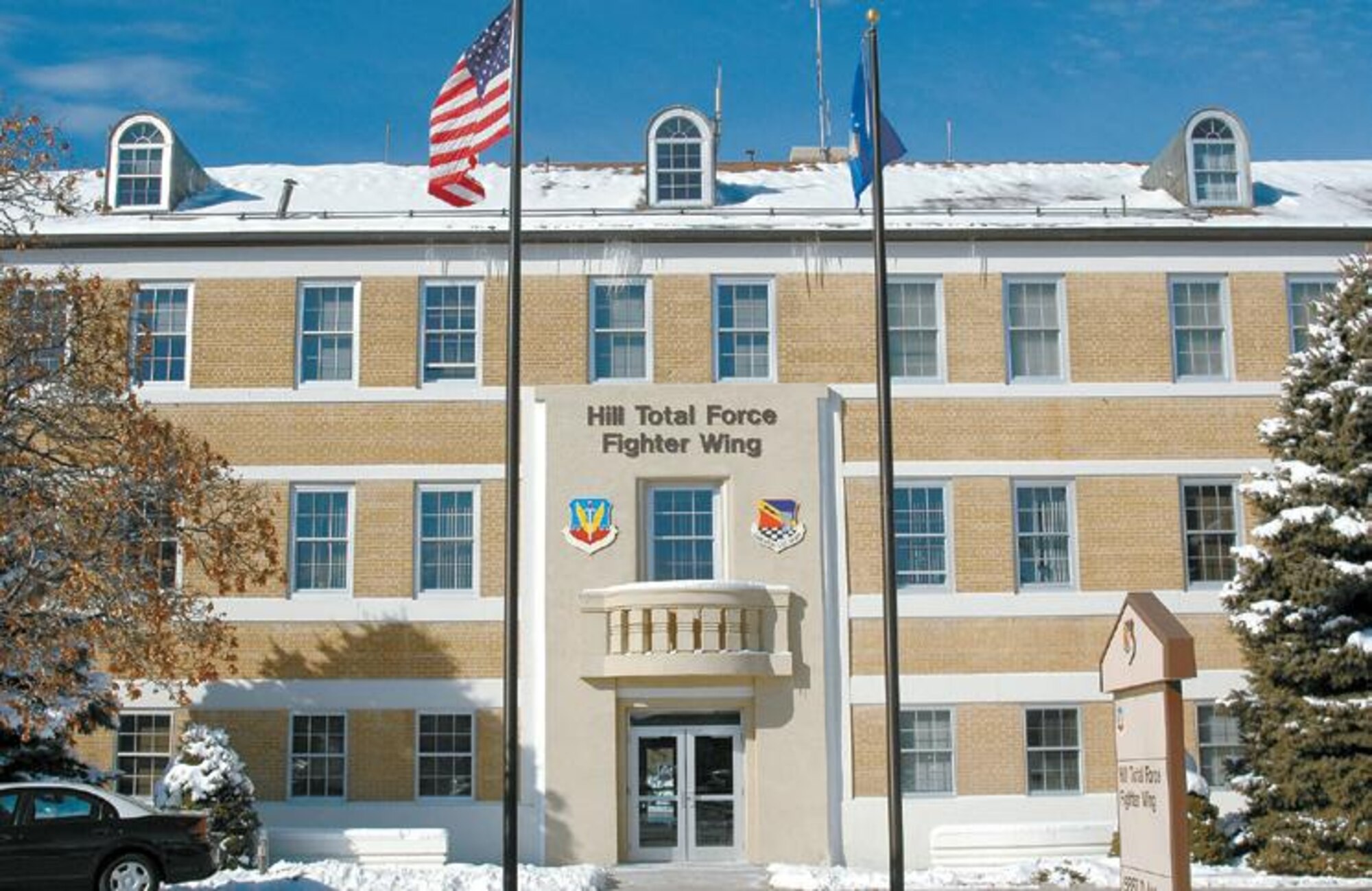 The newly renovated headquarters building?s exterior has been changed to show it will become home for both the 388th and 419th Fighter Wings of the Hill Total Force Fighter Wing.