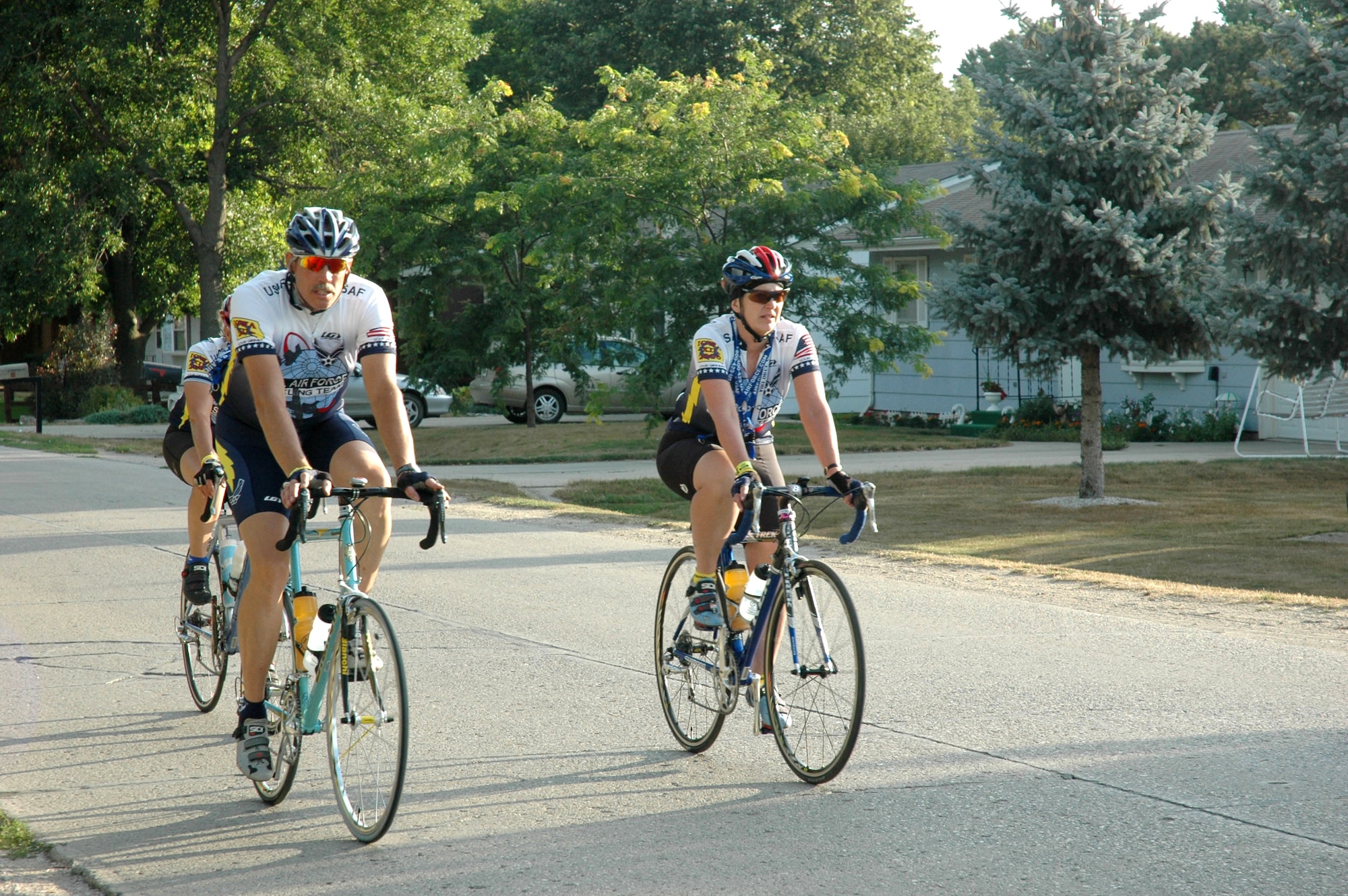Pamela Vineyard and her boyfriend, Dave Boucher, begin day two of the Register's Annual Great Bike Ride Across Iowa, or RAGBRAI, July 24. (U.S. Air Force photo/1st Lt. Kristen Duncan)