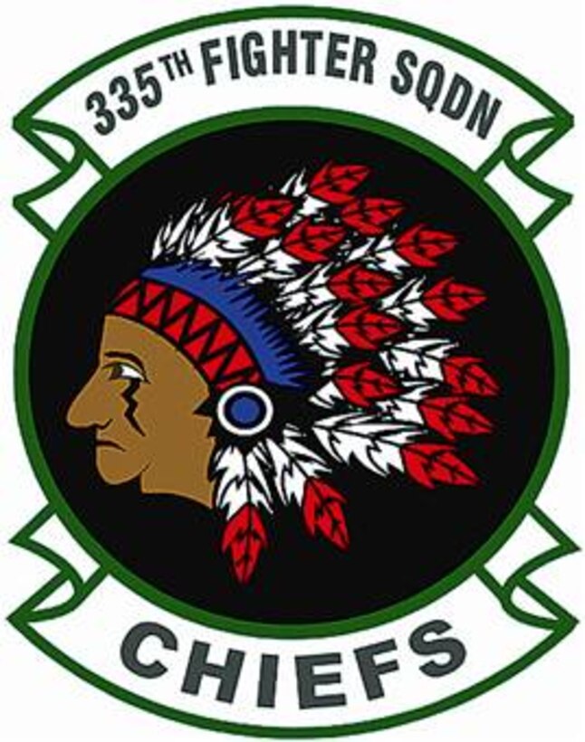 335th Fighter Squadron shield (color), provided by 4th Fighter Wing Public Affairs.