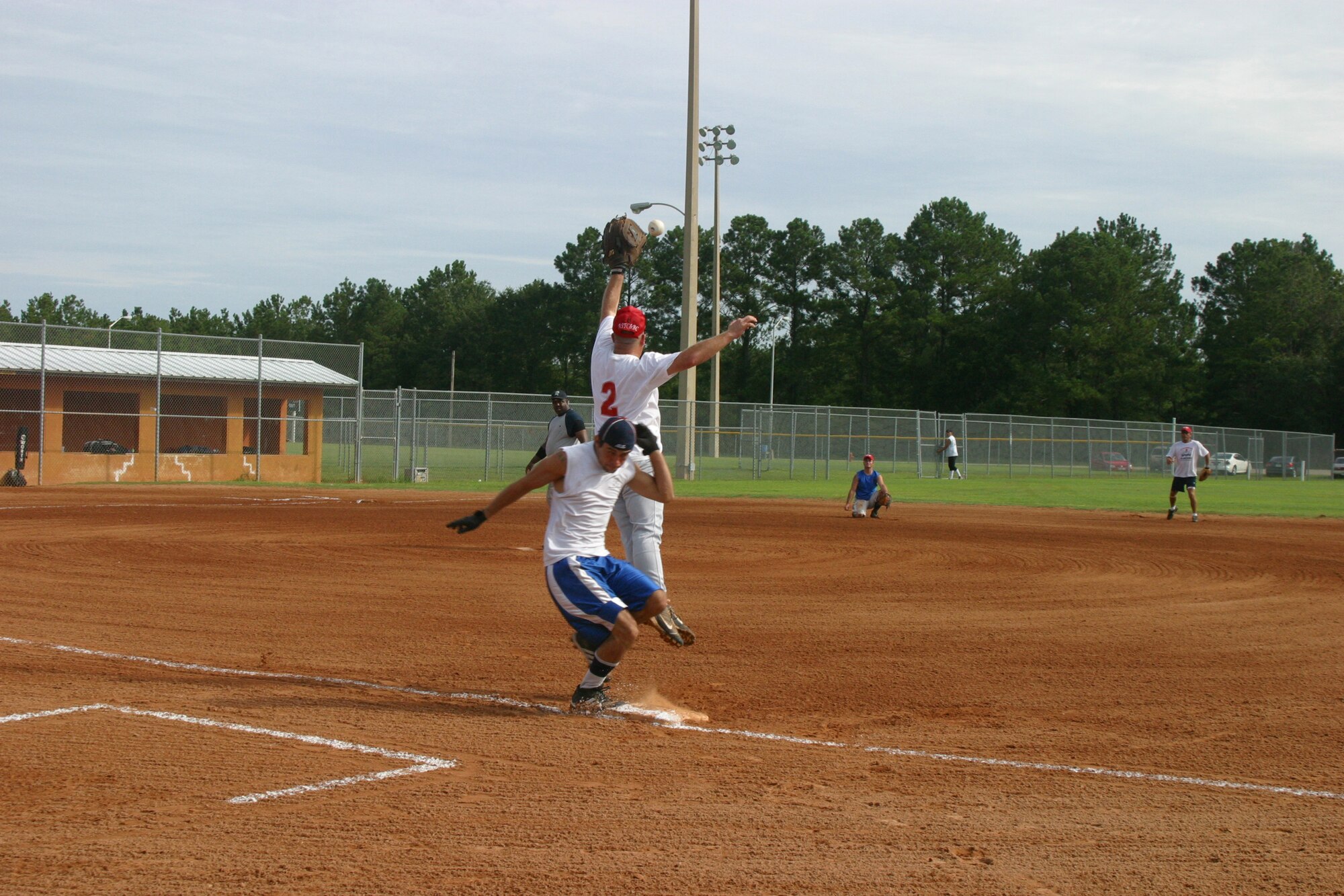 Andru Jimenez runs out a ground ball safely to first base. Pope won 5 games and lost 4. (U.S. Air Force photo/Senior Airman Cassandra Locke)