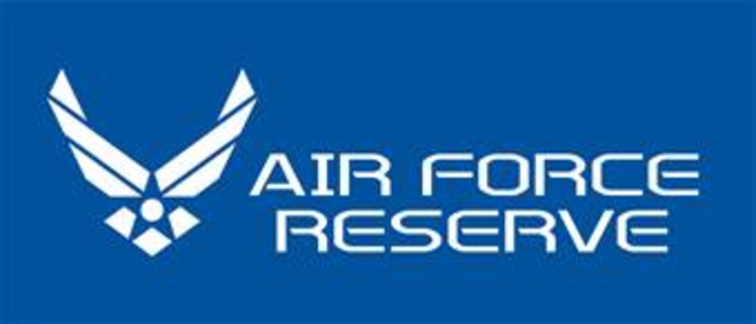Air Force Reserve Logo, Stacked White on Blue.  Image is 10x4.3 inches @ 3oo ppi.