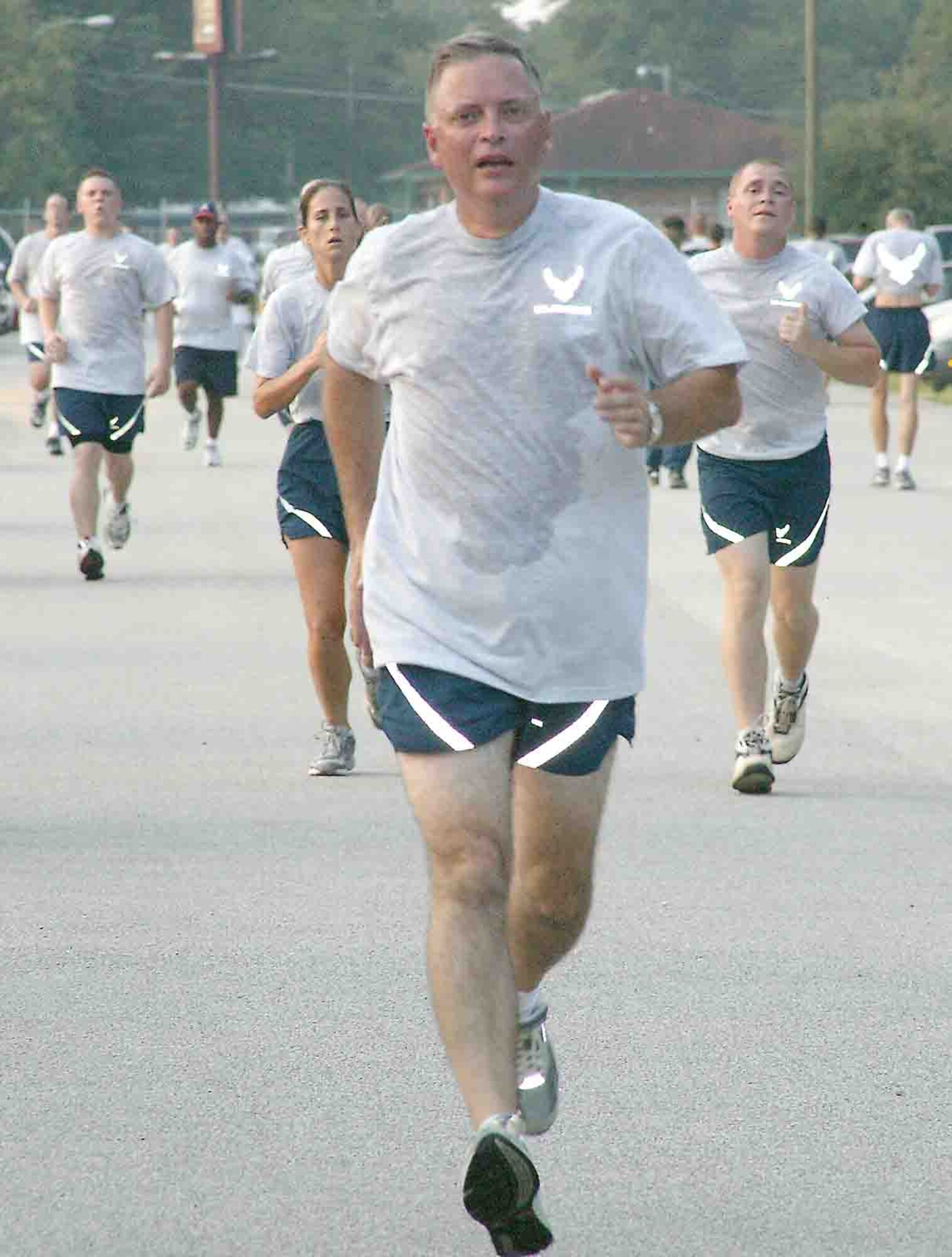 Col. Michael Vidal, 20th Maintenance Group commander, finishes the 5K Warrior Run Aug. 4. The Warrior Run occurs the first Friday of every month.  (U.S. Air Force photo/Tarsha Storey)