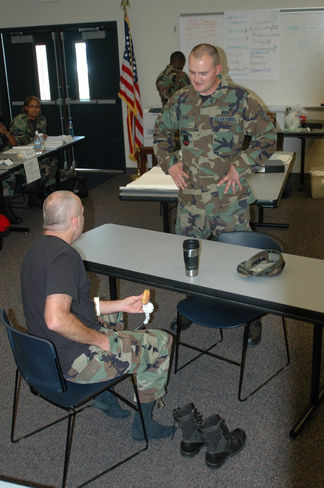 Participants engage in various scenarios during NCO Leadership Development Course 6-B held here July 26 - Aug. 6. (U.S. Air Force photo/Tech. Sgt. Sherri Savant)