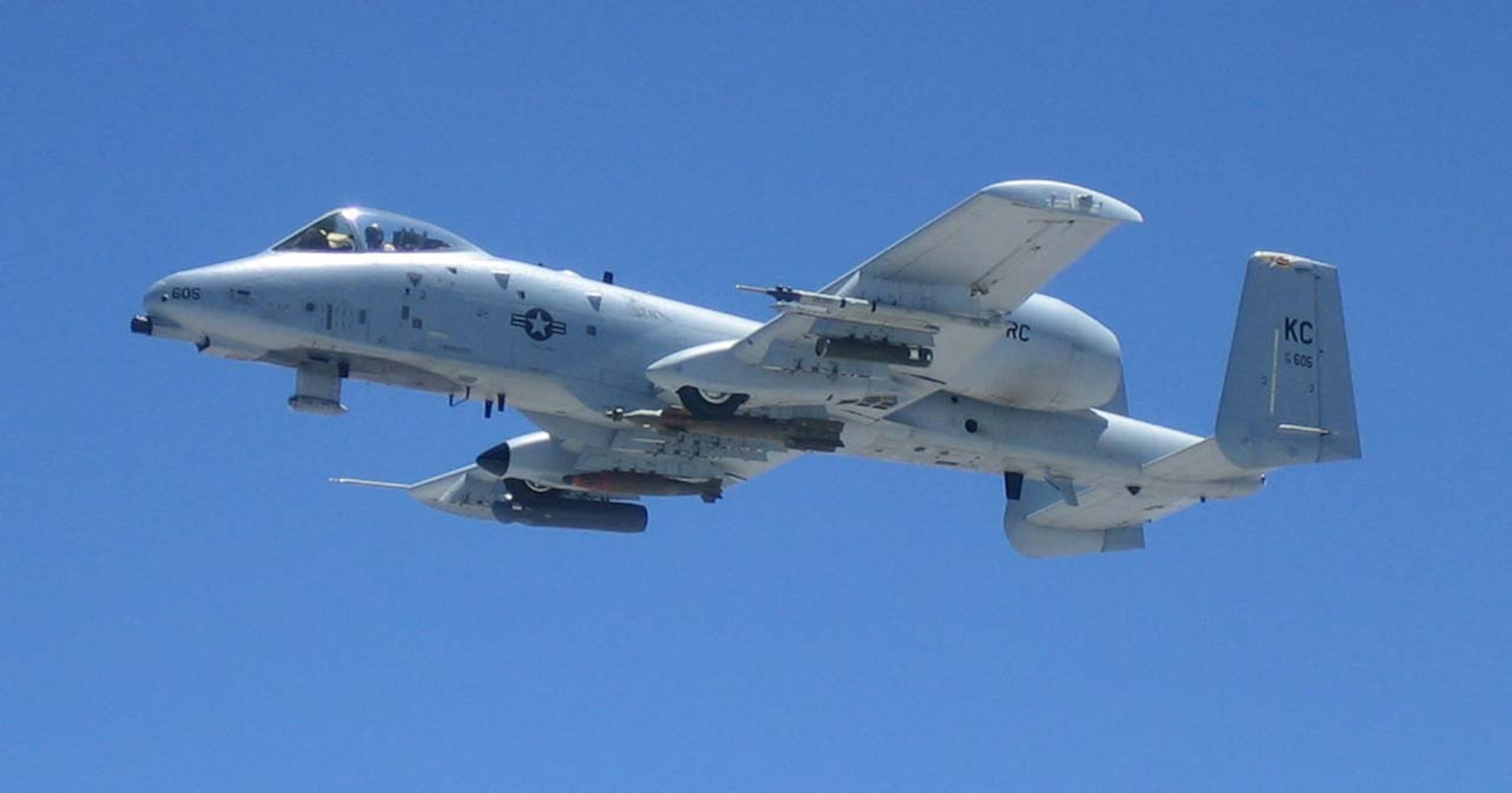 An A-10 Thunderbolt II from the 442nd Fighter Wing, Whiteman AFB, Mo., flies a combat mission for Operation Enduring Freedom over Afghanistan May 18.  A-10s are deployed from Whiteman and Spangdahlem Air Base, Germany, to the 455th Air Expeditionary Wing at Bagram Airfield, and are flying close air support missions for U.S. and Coalition forces on the ground.  (U.S. Air Force photo/1st Lt. Jeff Bellenski)