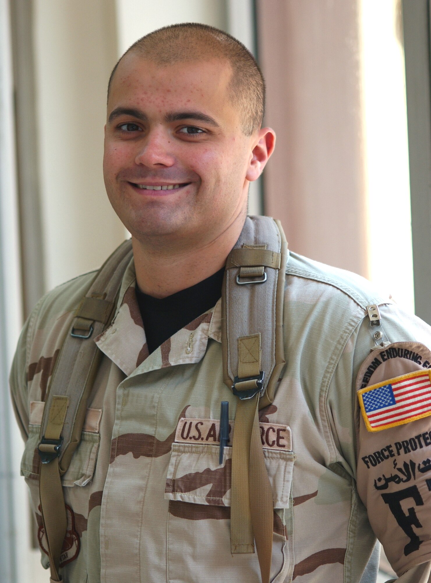 Senior Airman Edward Slavik is the Air Force recipient of the American Legion Spirit of Service Award. The award annually recognizes an outstanding performer from each branch of the armed forces. Airman Slavik is assigned to 332nd Expeditionary Security Forces Squadron at Balad Air Base, Iraq. (U.S. Air Force photo)
