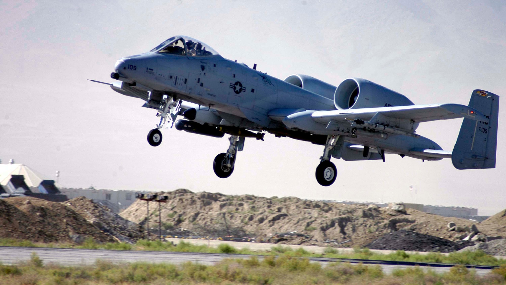 Col. Tony Johnson takes off in an A-10 Thunderbolt II from Bagram Air Base, Afghanistan, in June. Colonel Johnson is deployed from Whiteman Air Force Base, Mo., where he commands the 442nd Operations Group. He is serving as the commander of the 455th Expeditionary Operations Group while at Bagram. (U.S. Air Force photo/Maj. David Kurle) 
