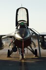 An F-16 Fighting Falcon from the Iowa Air National Guard's 132nd Fighter Wing sits ready during Red Flag 06-02 at Nellis Air Force Base, Nev., on Aug. 15. U.S. and coalition servicemembers are participating in the exercise that concludes today. (U.S. Air Force photo/Tech. Sgt. Bob Sommer)