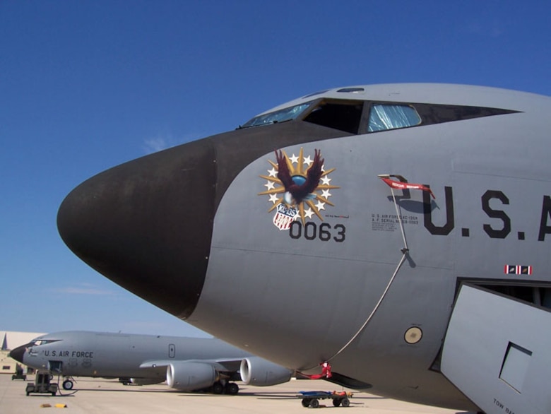 In recognition of the KC-135's 50th year of service in the U.S. Air Force, special commemorative nose art now decorates aircraft tail 58-0063.  
  The Air Force conducted the first test flight of the KC-135 on August 31, 1956.  This KC-135R Statotanker hails from the 507th Air Refueling Wing, Air Force Reserve Command, located at Tinker AFB, Okla.  
  A special 50th anniversary celebration is scheduled to take place at Tinker AFB on September 8 and 9th.  For more information go to www.kc135.org 
