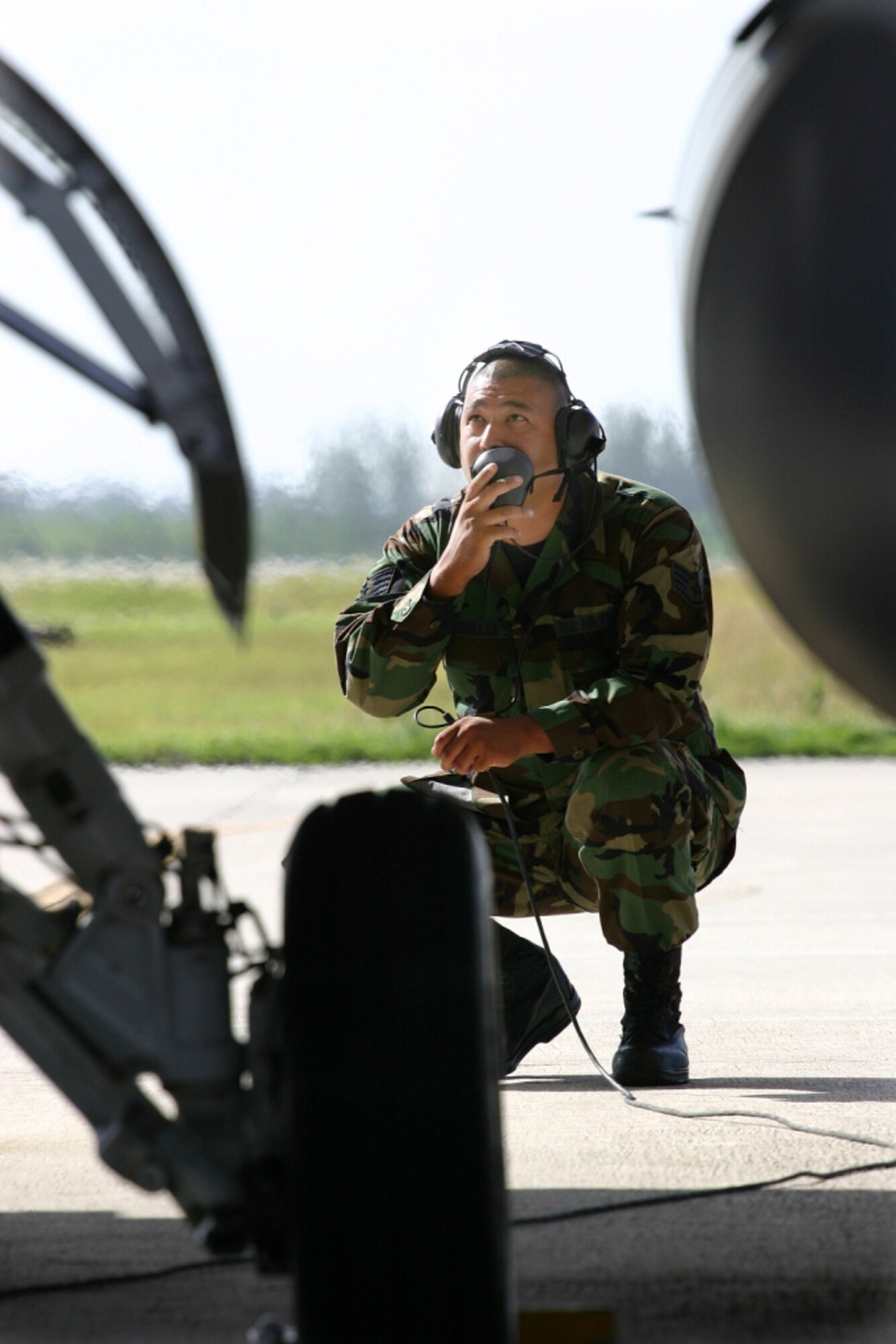 Staff Sgt. Gabe Pedraza, 482nd Maintenance Squadron, examines the flight control surface movement during F-16 pre-flight checks Aug. 11 here at Homestead Air Reserve Base, Fla. 482nd Fighter Wing pilots and maintainers headed to Hickam Air Force Base to train with the Hawaii Air National Guard in exercise Cactus Aloha. (US Air Force photo by Tech. Sgt. Bucky Parrish)