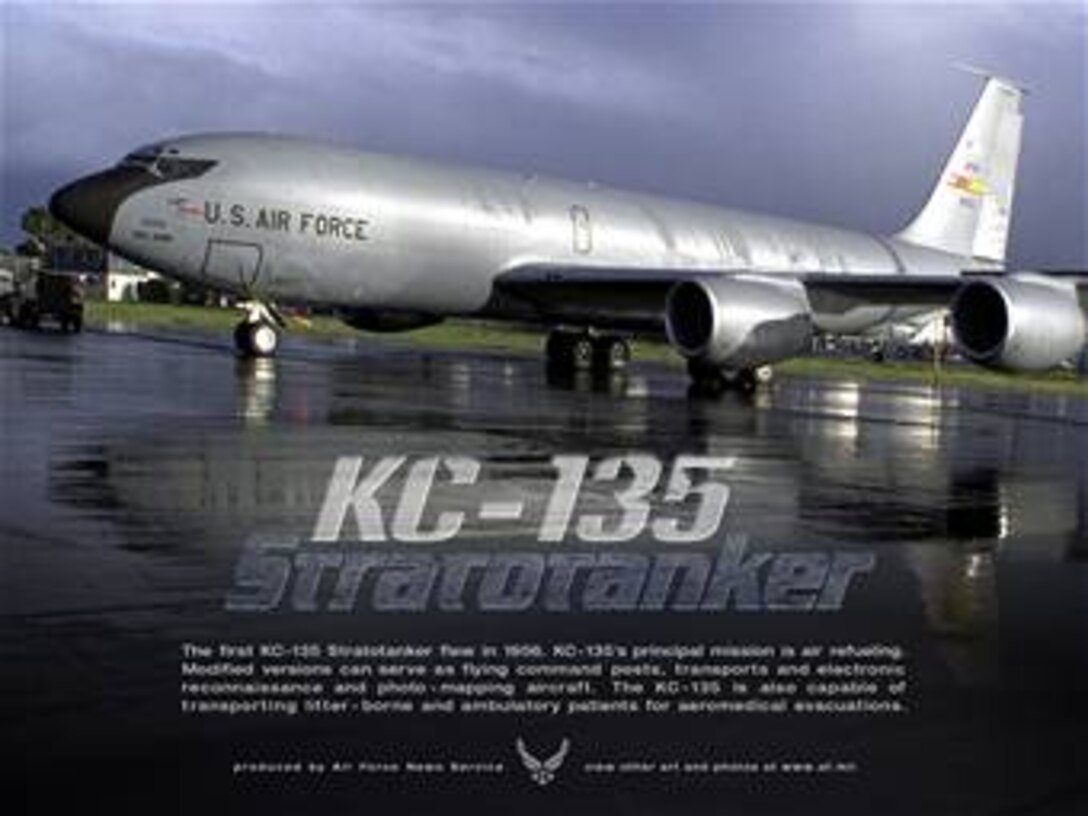 KC-135 Stratotanker Poster #1.  This poster is 7.5x10 inches @ 300 ppi and was created by Virginia Reyes of the Air Force News Agency. Air Force Link does not provide printed posters but assistance can be provided in acquiring posters through your servicing DAPS. A PDF version for printing on office printers is also available. Requests can be made to afgraphics@dma.mil. Please specify the title and number. 