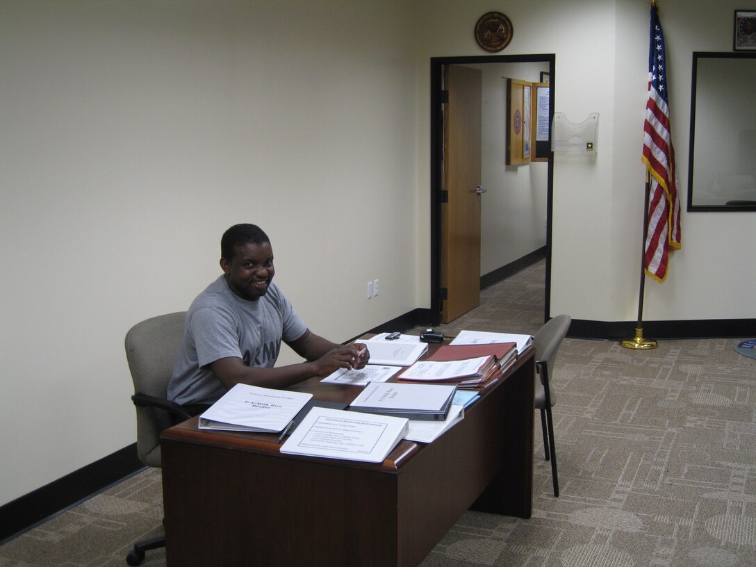 Sgt. 1st Class Bryan Williams, the Army station commander of the recruiting center in Hollywood, Calif., poses for a photo in his office. Photo by Steven Donald Smith