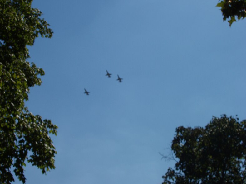 Three T-38Cs fly in formation over Arlington National Cemetery, Va., to honor Col. Dennis Fanning, father of Lt. Col. Jon Fanning, 39th Flying Training Squadron. (Courtesy Photo)
