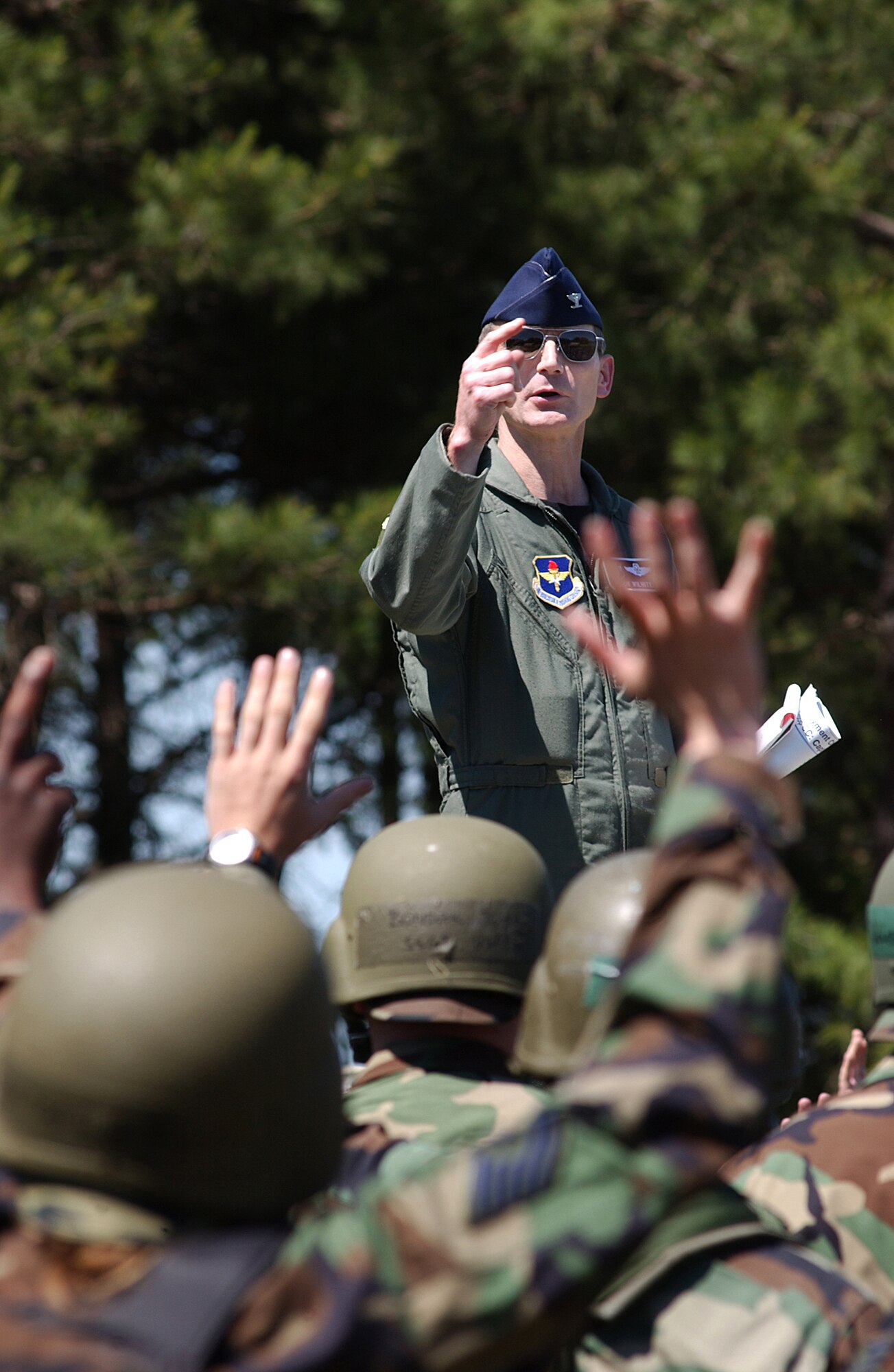 LITTLE ROCK AFB, Ark. (AETCNS) -- Colonel Donald Wilhite, 314th Airlift Wing inspector general, addresses participants of a field training exercise here May 18, 2006.  (U.S. Air Force photo by Senior Airman Vanessa Valentine)