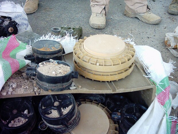Anti-tank and anti-personnel mines were among the hundreds of weapons, munitions and improvised explosive-making materials captured by Marines from TOW Platoon, 2nd Tank Battalion, attached to Team Gator, D Company, 2nd Assault Amphibian Battalion, Regimental Combat Team 5.