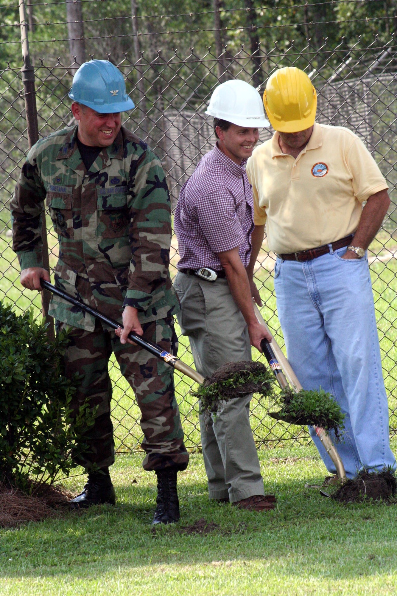 Col. Michael Smietana, 16th Mission Support Group commander (left), broke ground Monday with Fort Walton Beach city officials, on a new reuse water line to be used by both the base and the city. (Air Force Photograph by Staff Sgt. Kelly Ogden)