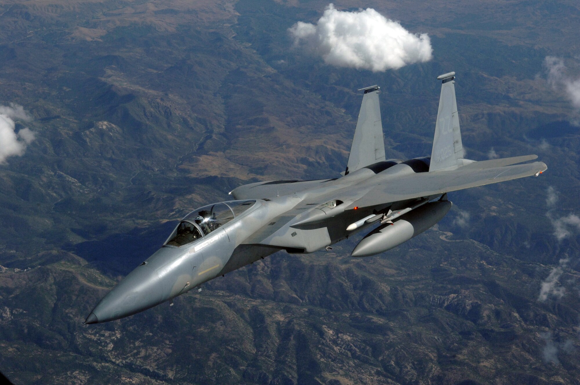 NELLIS AFB, Nev. -- An F-15 Eagle from Kadena Air Base, Japan, waits for the signal to start the attack during the Red Flag exercise which ends Sept. 2. The Eagles take control of the air from the Aggressors, flying F-15s and F-16s simulating enemy aircraft and tactics. More than 80 aircraft the U.S. Air Force. marine Corps, Germany and NATO are taking part in Red Flag. (U.S. Air Force photo/Airman 1st Class Andy Dumboski)