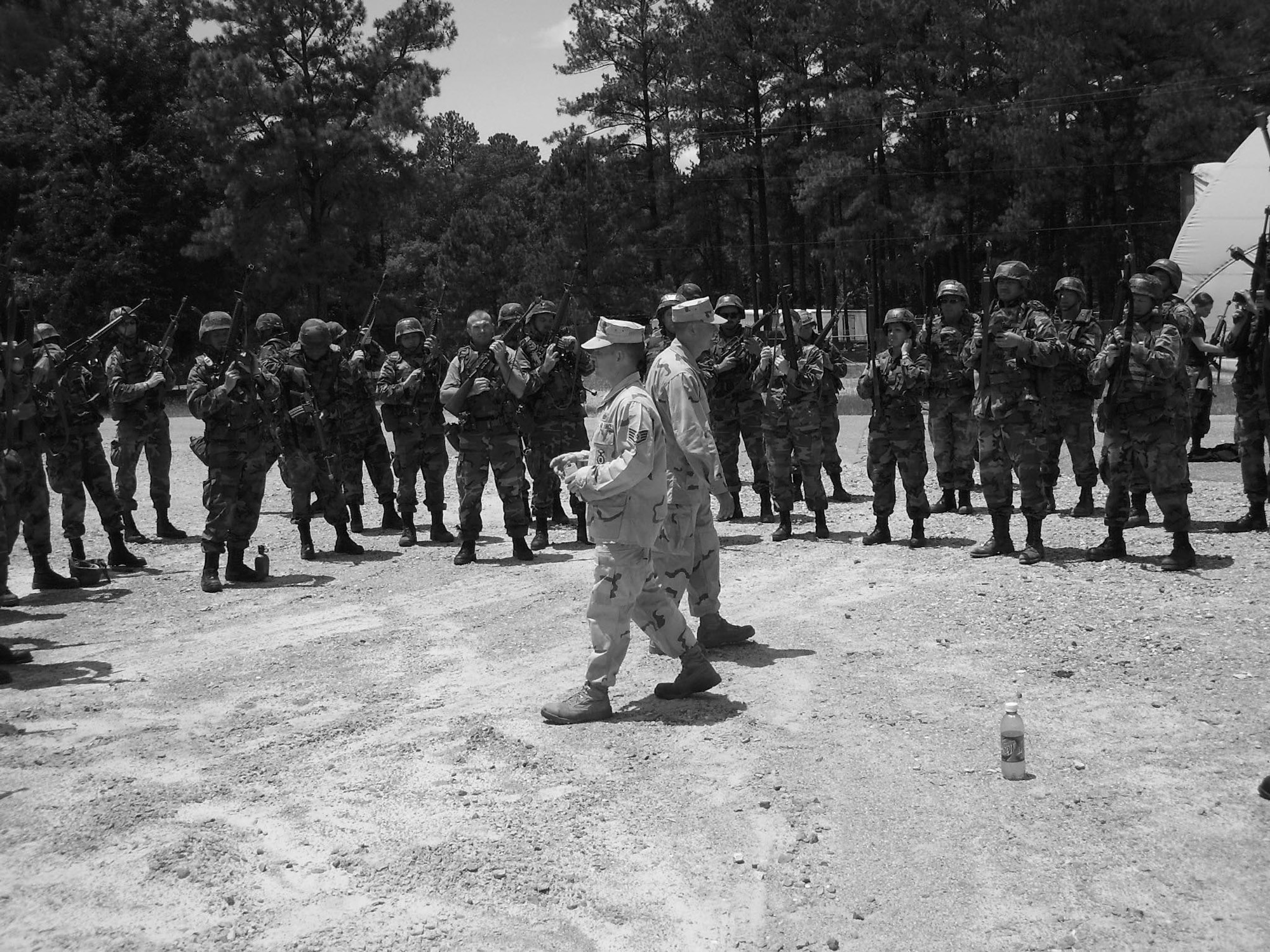 Expeditionary Combat Skill Training Instructors prepare members of the 916th Civil Engineer Squadron for their training scenario here at Seymour Johnson Air Force Base. The training was held on the July unit training assembly.
