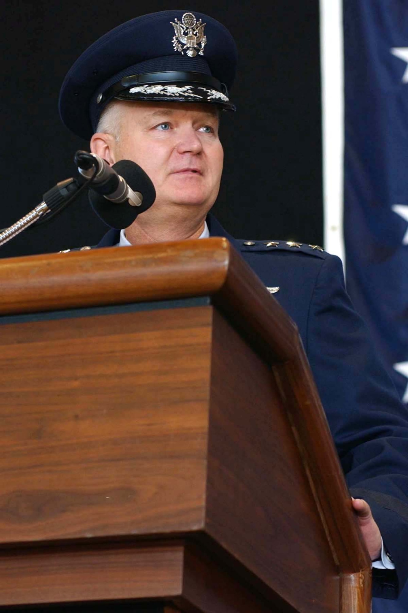 Lt. Gen. Robert D. Bishop Jr. speaks after being appointed commander of 3rd Air Force.  The numbered Air Force was reactivated Dec. 1 during a ceremony at Ramstein Air Base, Germany.  (U.S. Air Force photo/Senior Airman Megan M. Carrico)