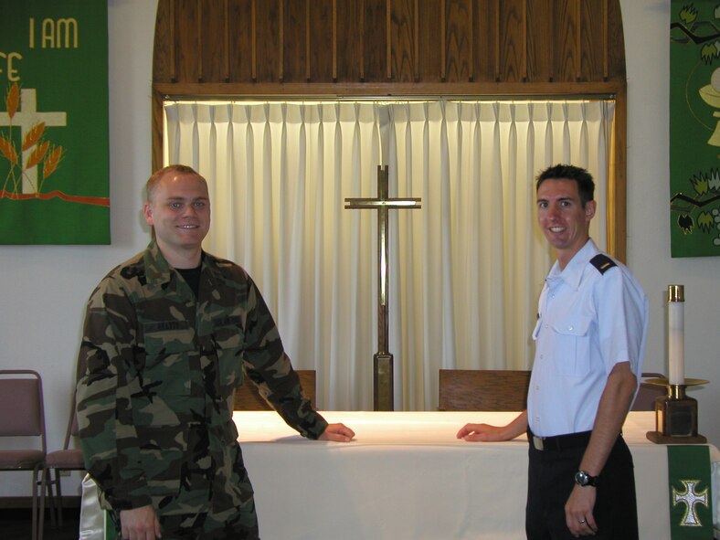 (Photo by Alan Ford) Second Lts. Steven Beatty and Benjamin Hayden, 71st Flying Training Wing chapel, are aiming for careers as Air Force chaplains.