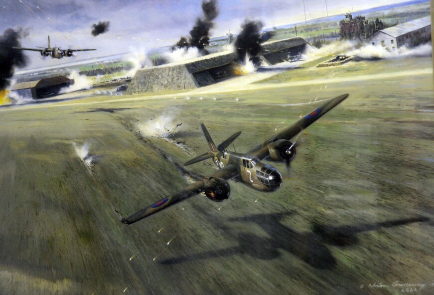 (Painting by Nixon Galloway) This scene depicts Captain Kegelman’s aircraft during the first combat mission of the 8th Army Air Force on July 4, 1942.