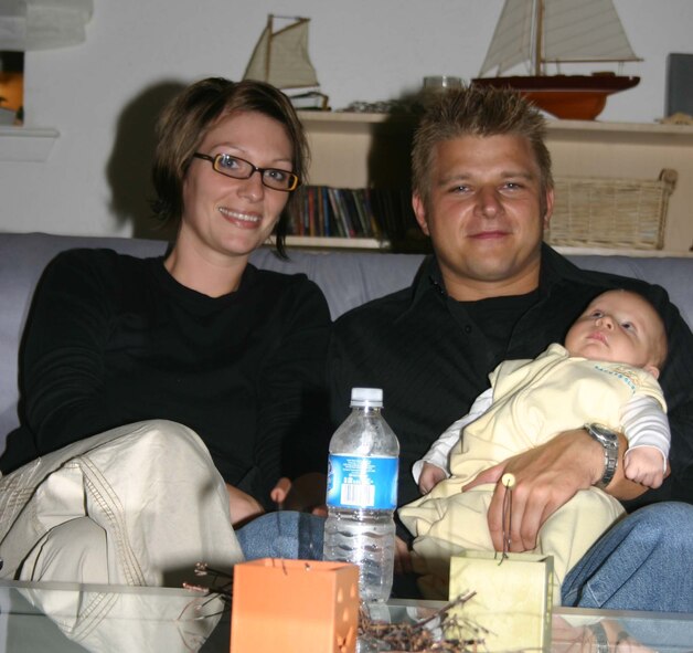 Sylvia and Lt. Timo Schnoebbe moved here from Germany. Lt. Schnoebbe is assigned at Sheppard as an international instructor in the Euro-NATO Joint Jet Pilot Training program. Teh couple welcomed a new addition to the family, Kimi, in July. (U.S. Air Force photo/Robert Fox)    