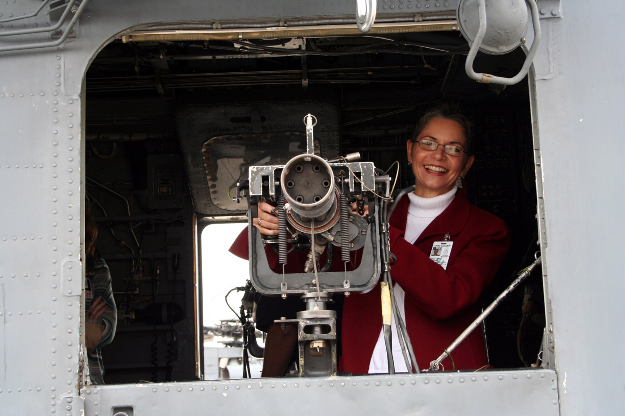 Carla Reinlie, 1st Special Operations Wing honorary commander, tours the MH-53 PAVE LOW during a tour of the 1st Special Operations Group November 29.