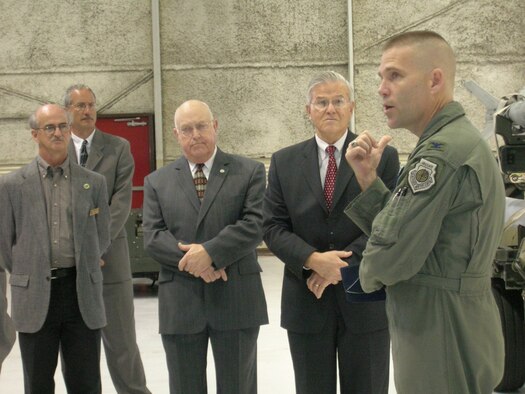 SEYMOUR JOHNSON AIR FORCE BASE, N.C. - Col. Steve Kwast, 4th Fighter Wing commander, welcomed 34 members from the Mount Olive College board of directors to Seymour Johnson Nov. 28. Before the group viewed the F-15E Strike Eagle and munitions used to support the Global War on Terror, Col. Kwast expressed his appreciation for providing educational opportunities that support our force-development programs. He also emphasized the importance of our Airmen volunteering in the community to continue strengthening the bonds between the base and surrounding counties. After the tour, the board enjoyed lunch at the Officers? club.  (U.S. Air Force photo by Robin DeMark)         