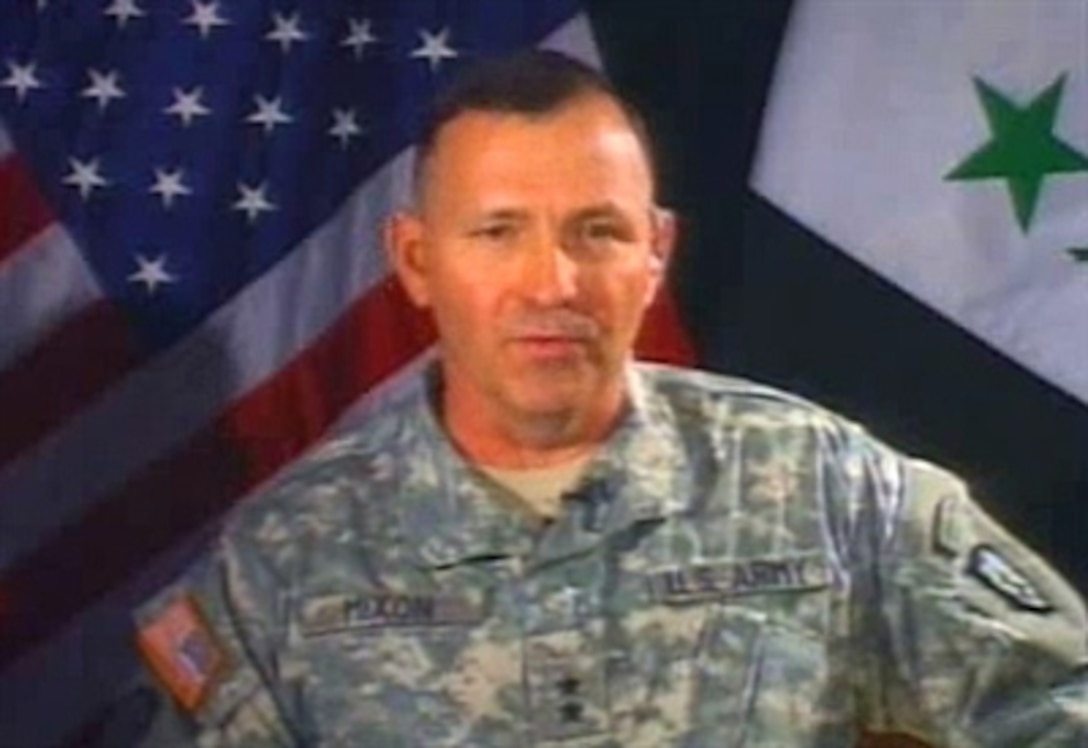 Army Maj. Gen. Benjamin R. Mixon, commander of Multinational Division-North and the 25th Infantry Division, briefs live from Iraq, in the Pentagon briefing room, Dec. 1. He provided an update on ongoing security operations in Iraq.