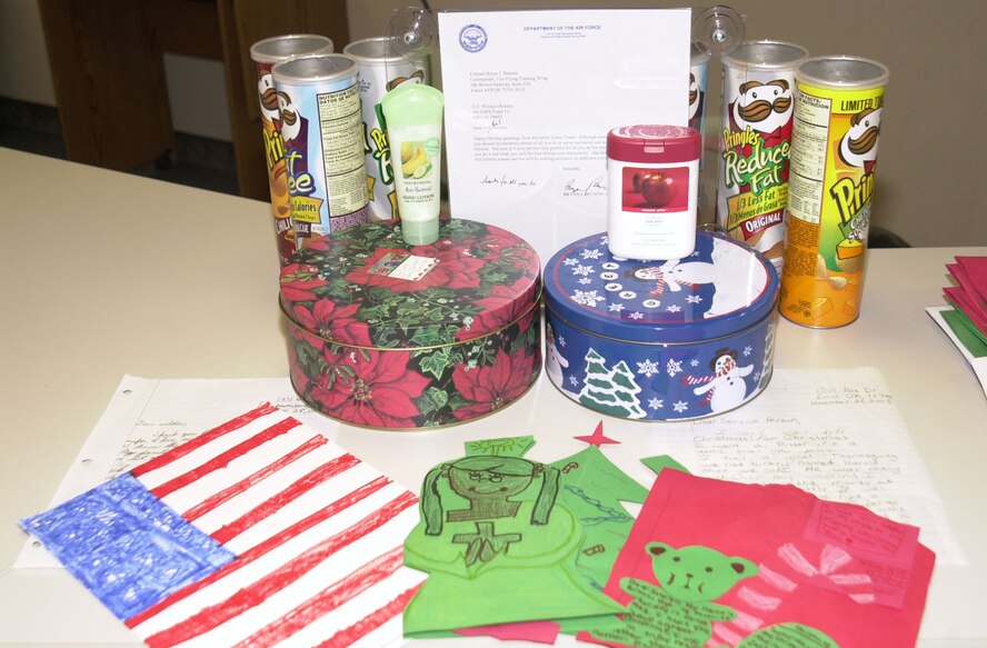 (Photo by Staff Sgt. Amanda Mills) Examples of what filled the packages Operation Cookie Cutter created to send deployed military members.