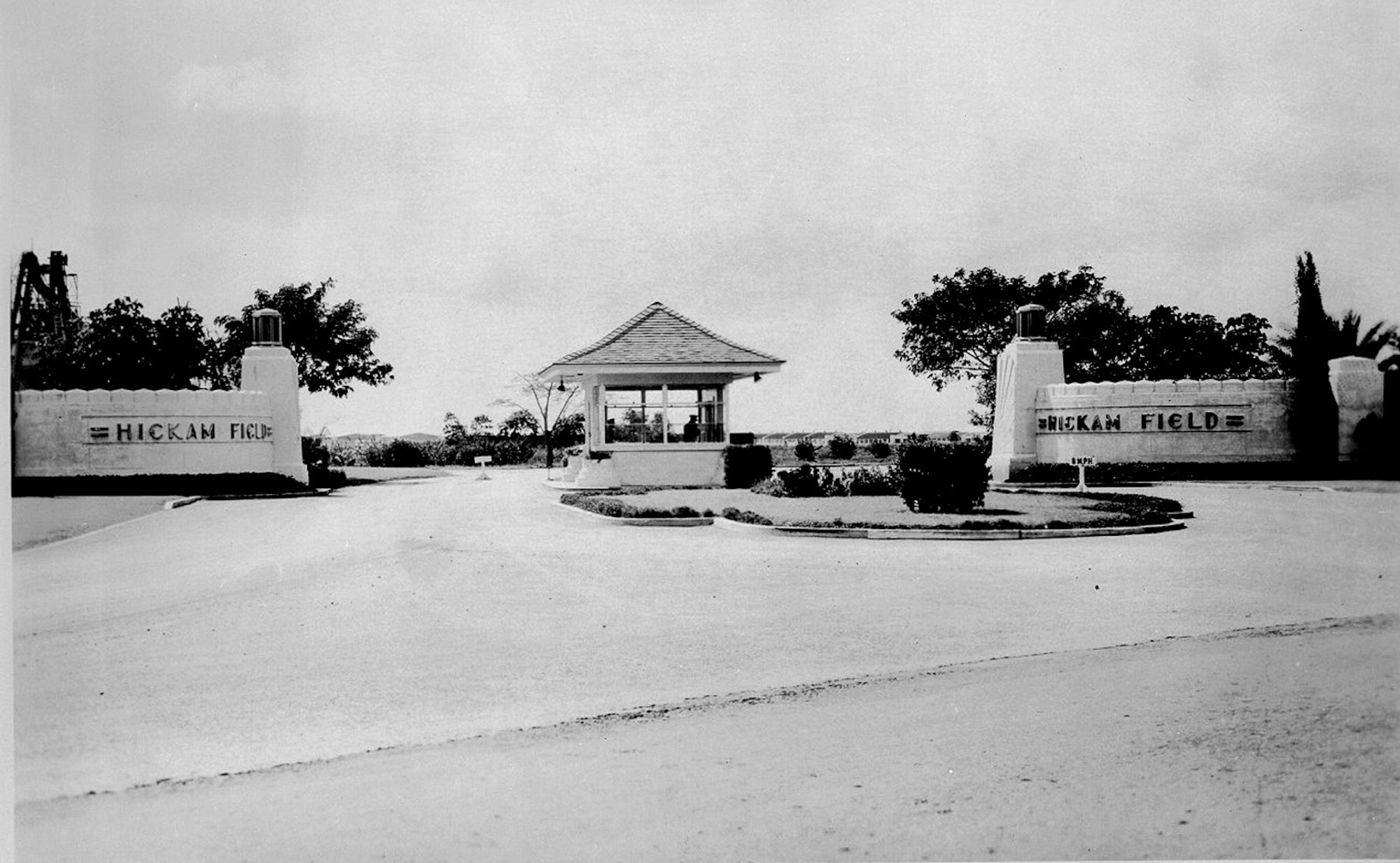 The main gate at Hickam Field, Hawaii, in January, 1940.